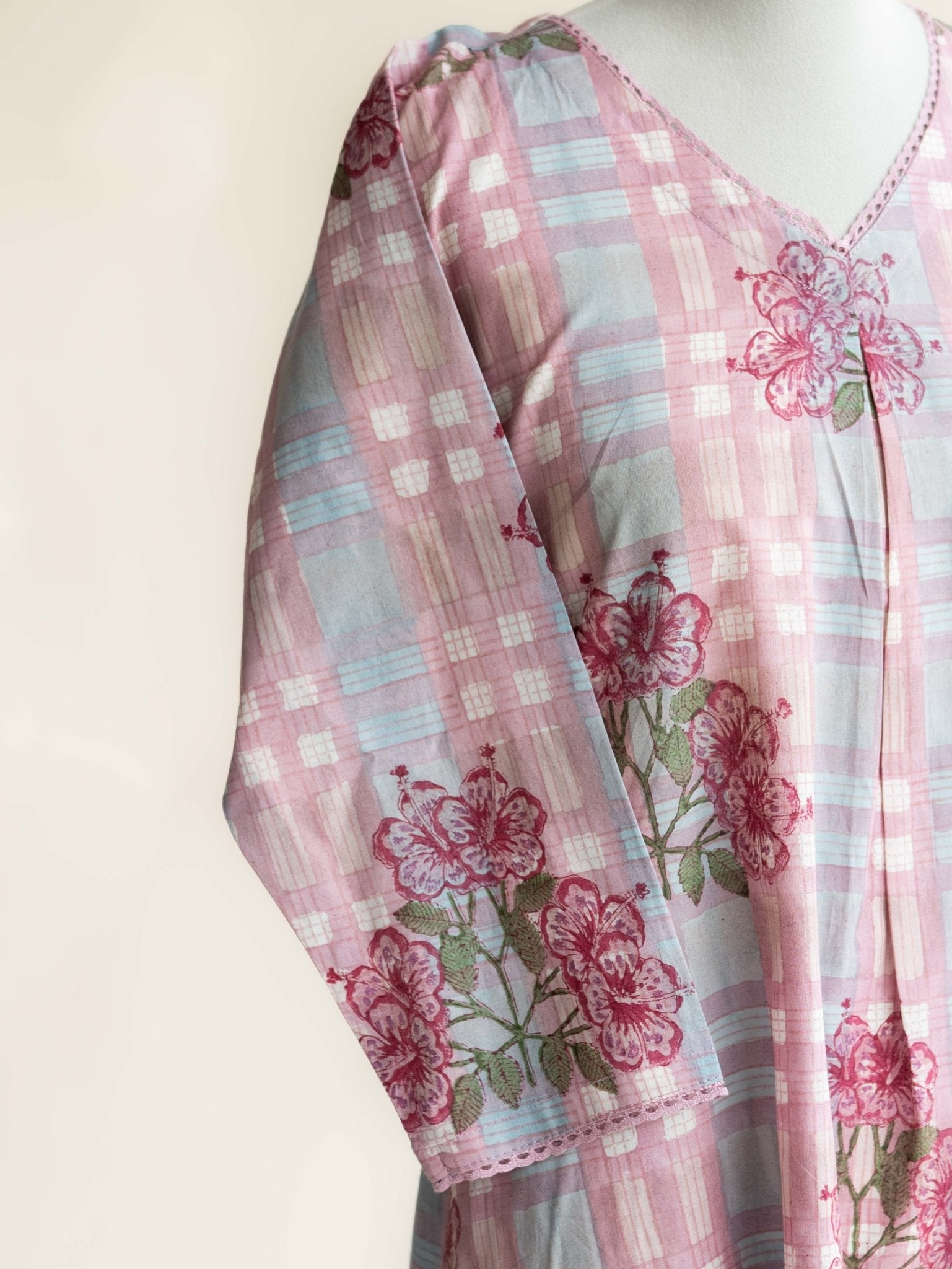 Zamria Cotton Block Printed A - Line Kurta - AINA