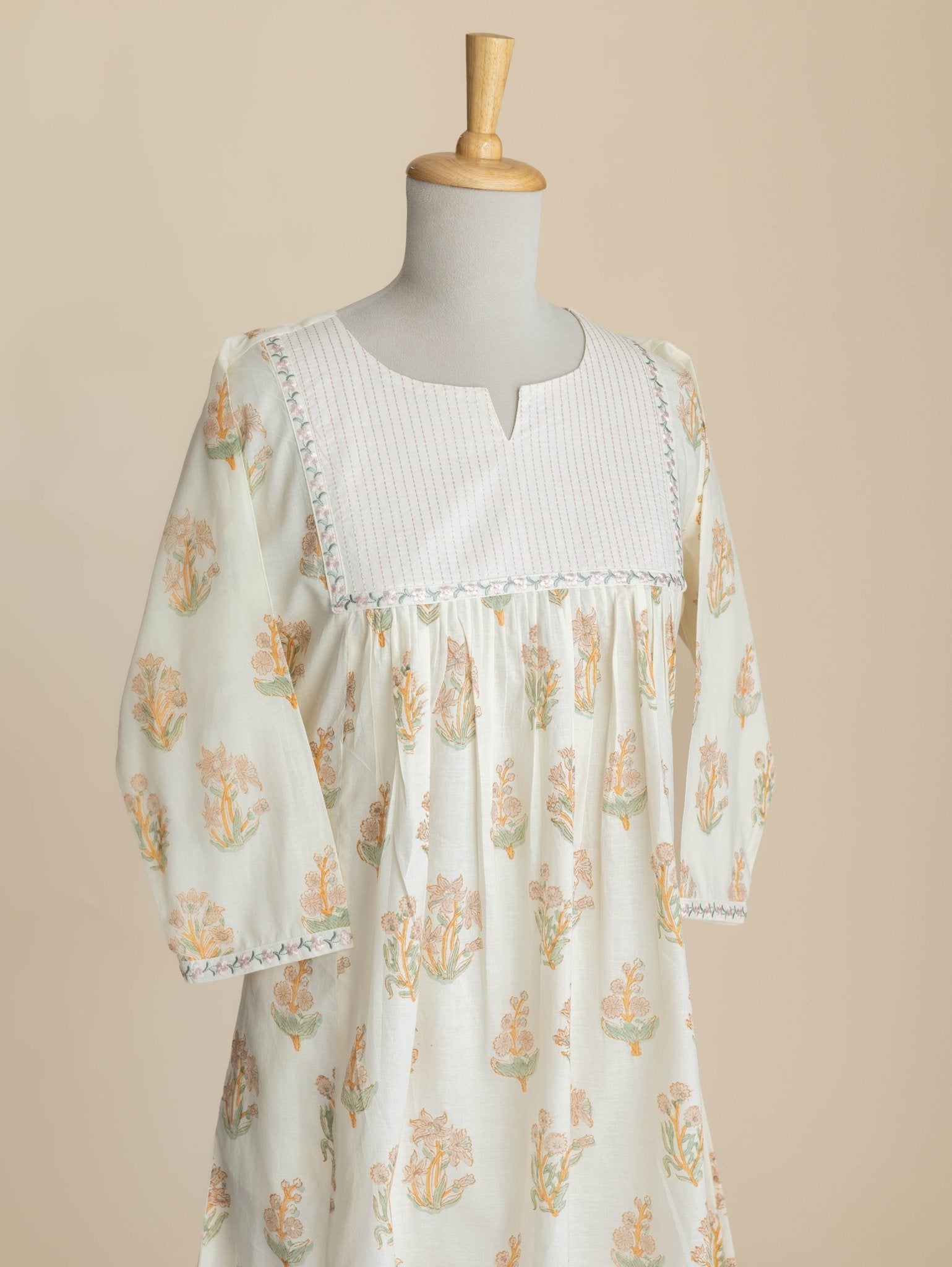 Zamrin Cotton Block Printed A-Line Kurta - AINA