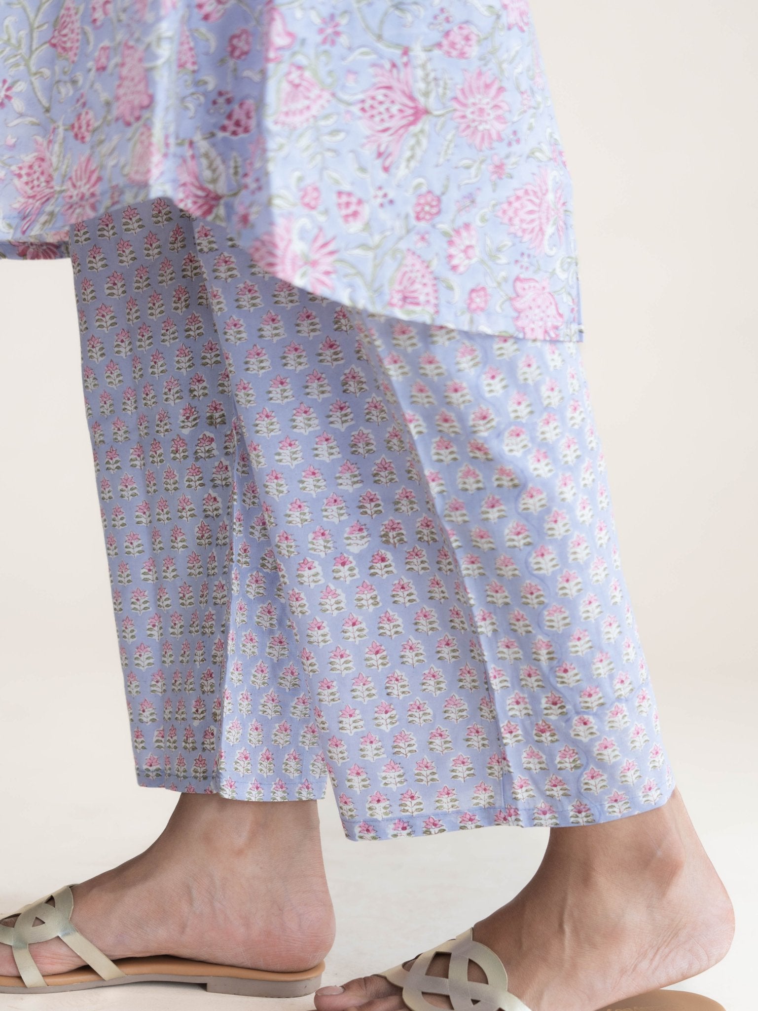 Zanha Cotton Block Printed A - Line Suit Set - AINA