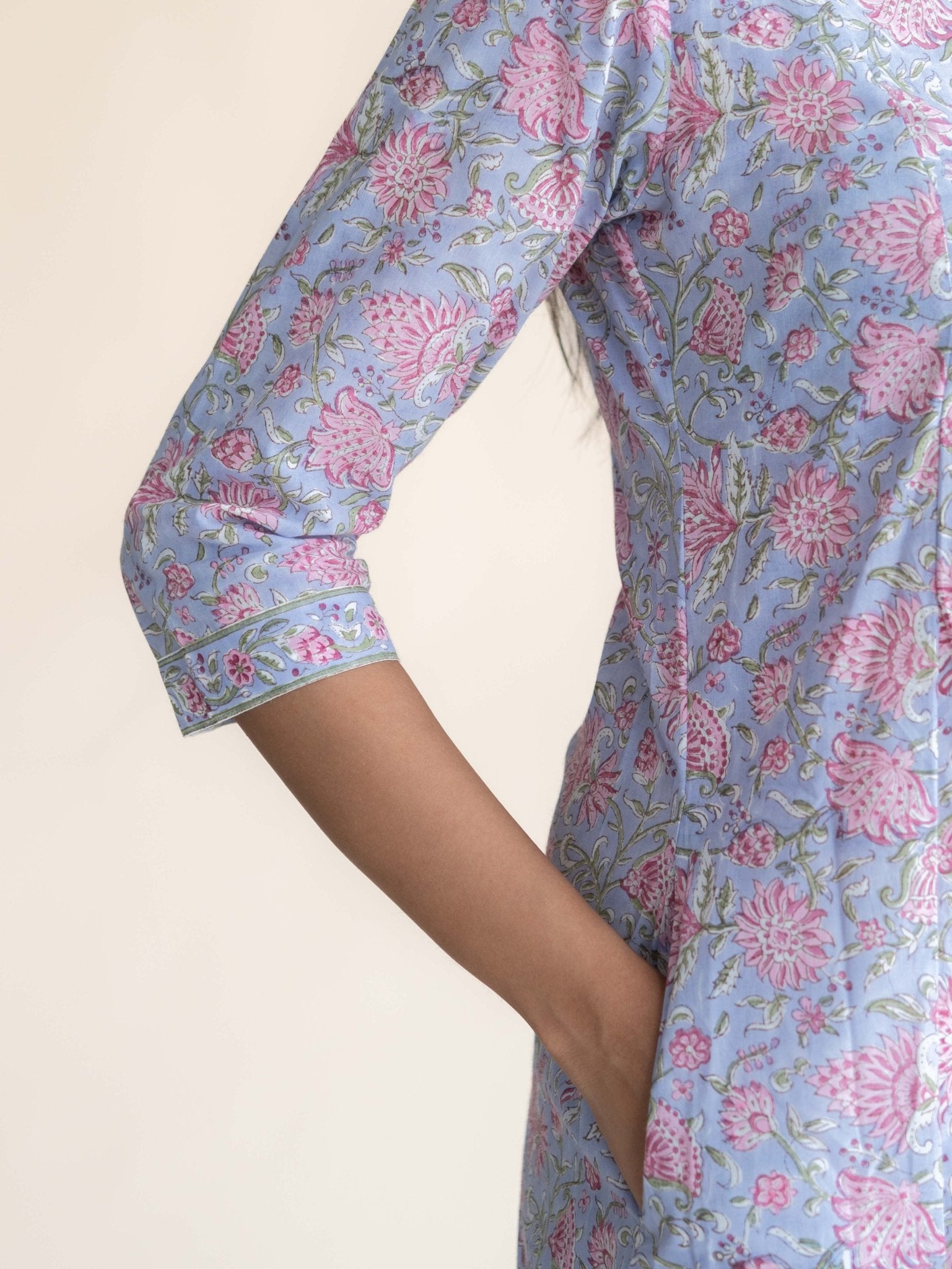 Zanha Cotton Block Printed A - Line Suit Set - AINA