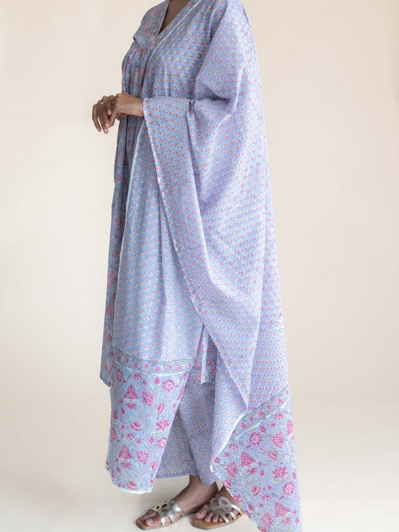 Zanha Cotton Block Printed A - Line Suit Set - AINA