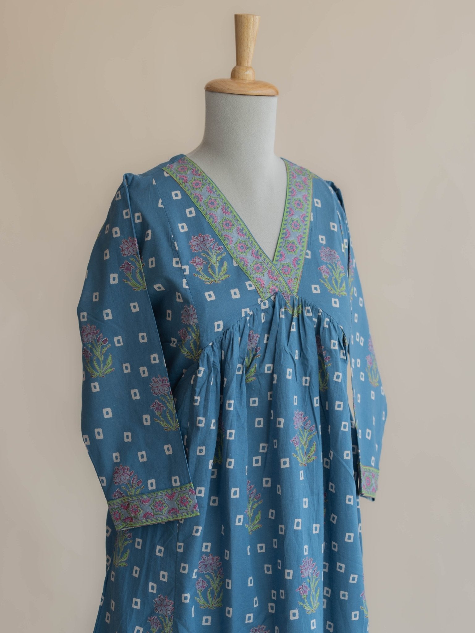 Zareena Cotton Block Printed A - Line Kurta - AINA