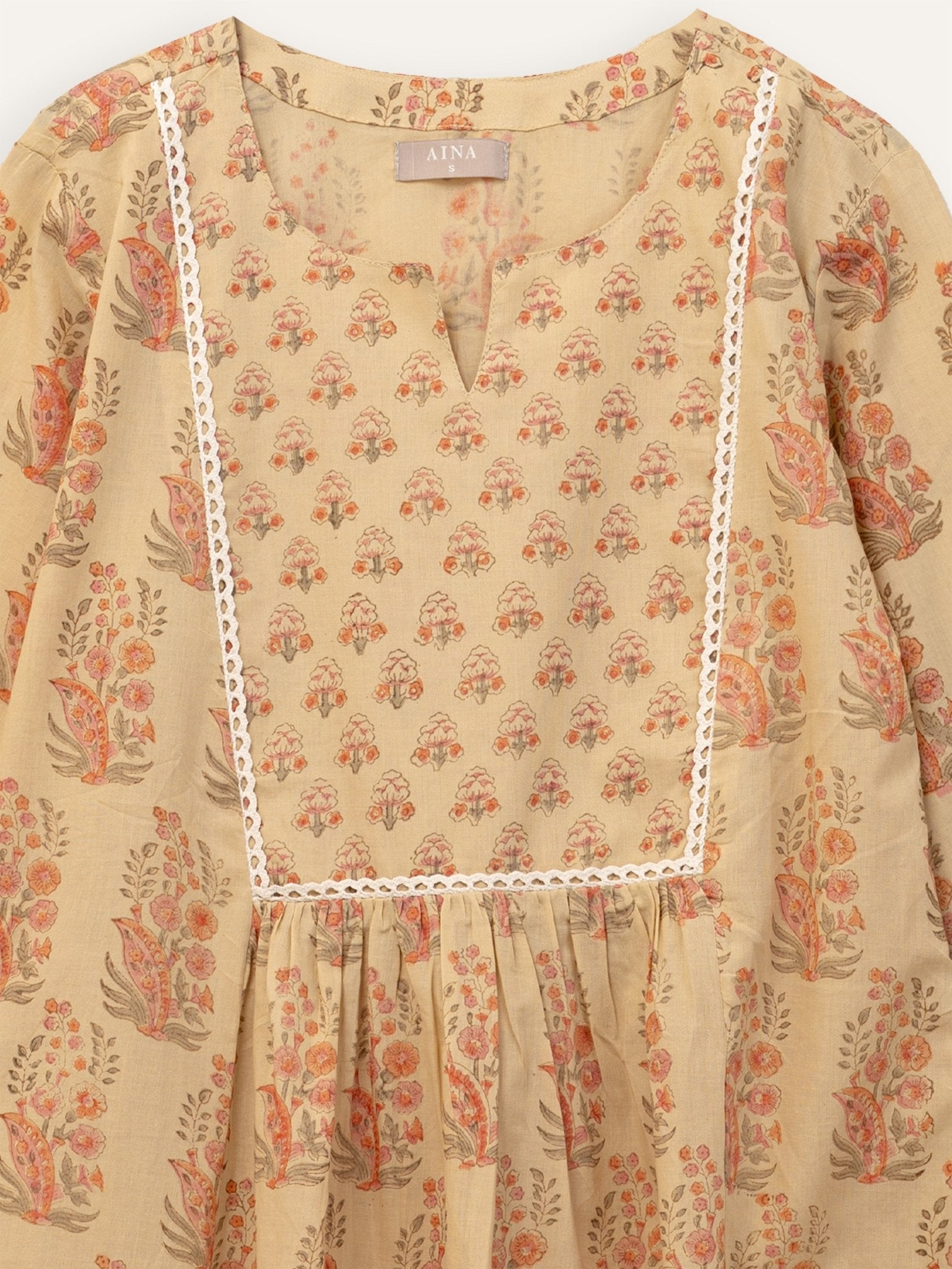 Zaya Cotton Block Printed A - Line Kurta - AINA