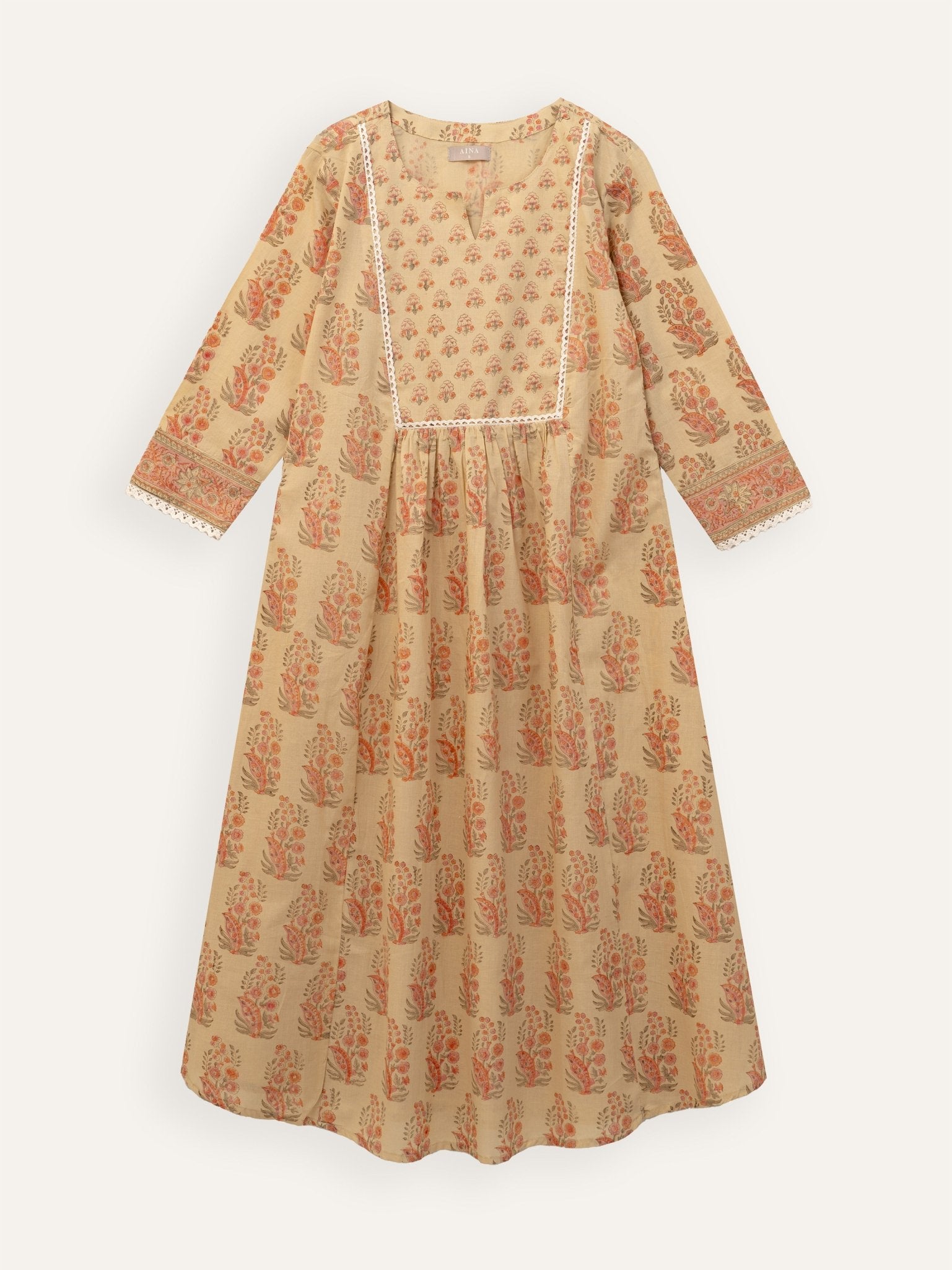 Zaya Cotton Block Printed A - Line Kurta - AINA