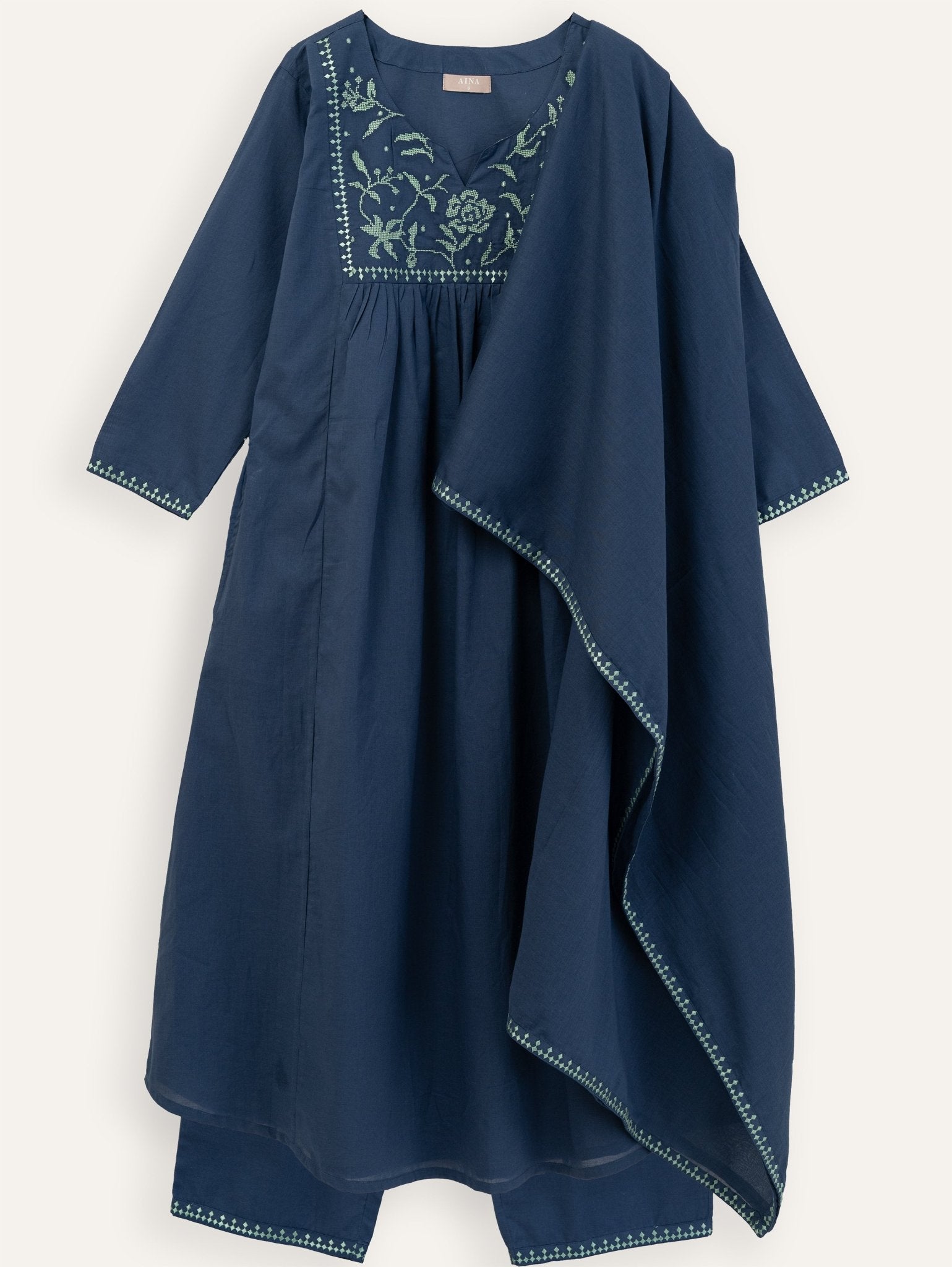 Zeba Cotton Embroidered A - Line Suit Set - AINA