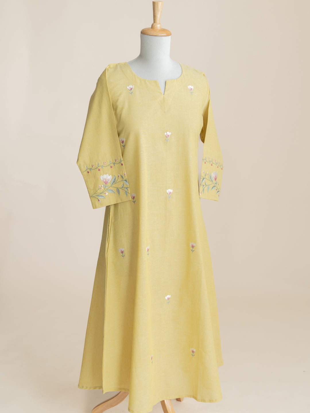 Zenab Cotton Handloom Embroidered A - Line Kurta - AINA