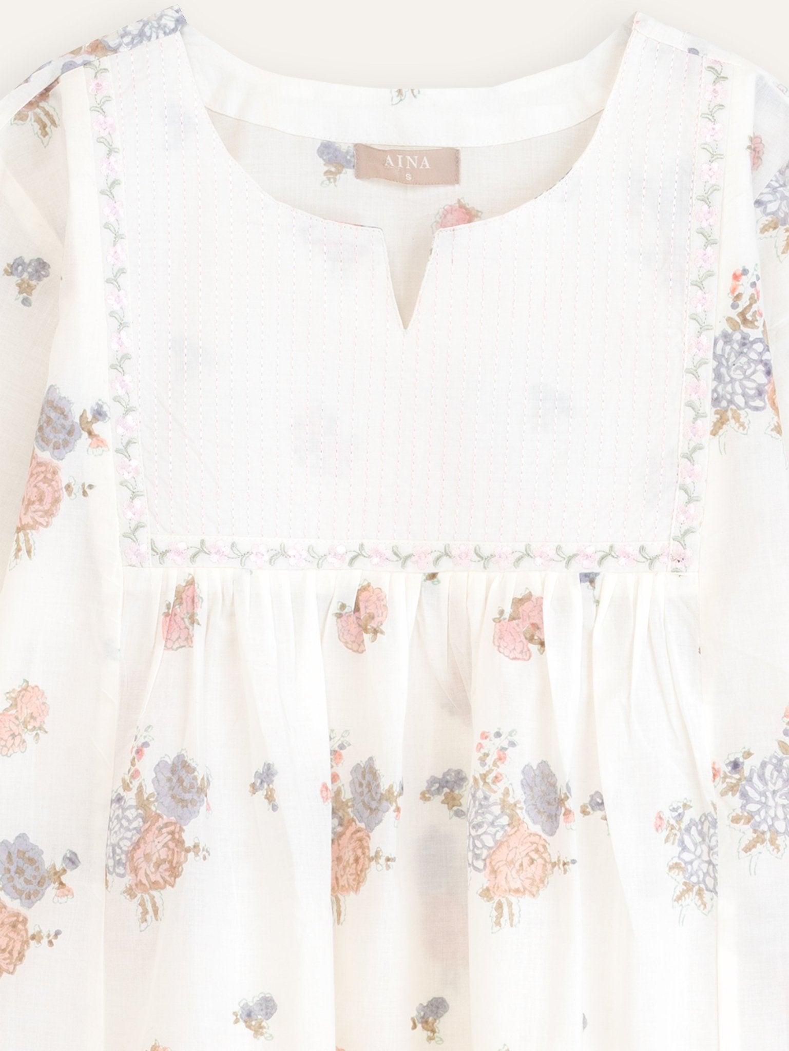 Ziba Cotton Block Printed Embroidered A - Line Kurta - AINA