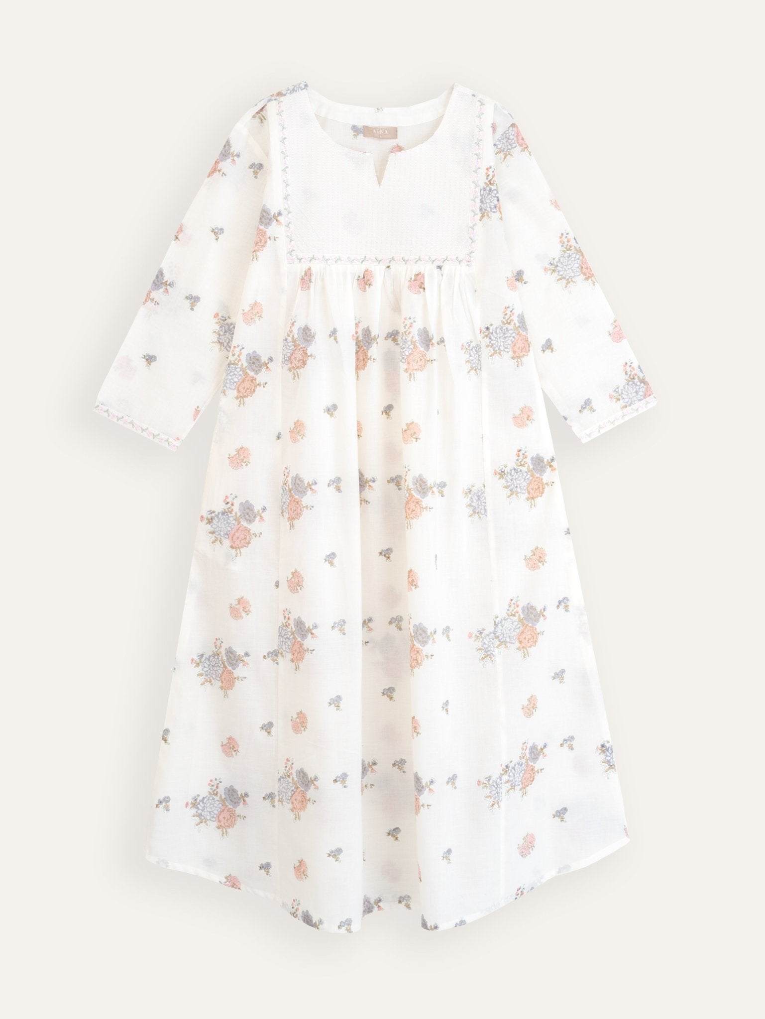 Ziba Cotton Block Printed Embroidered A - Line Kurta - AINA