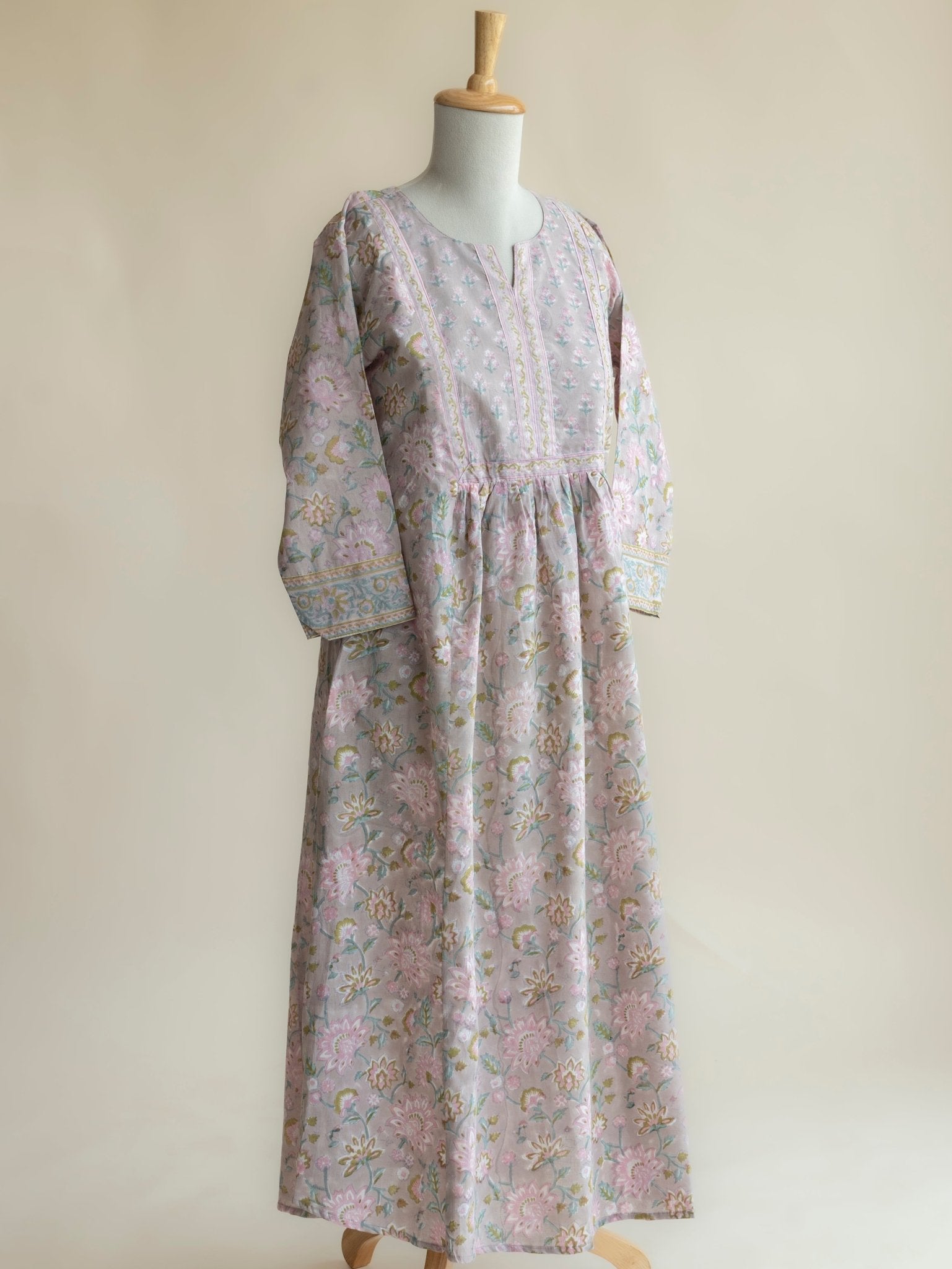 Zimra Cotton Block Printed A - Line Kurta - AINA