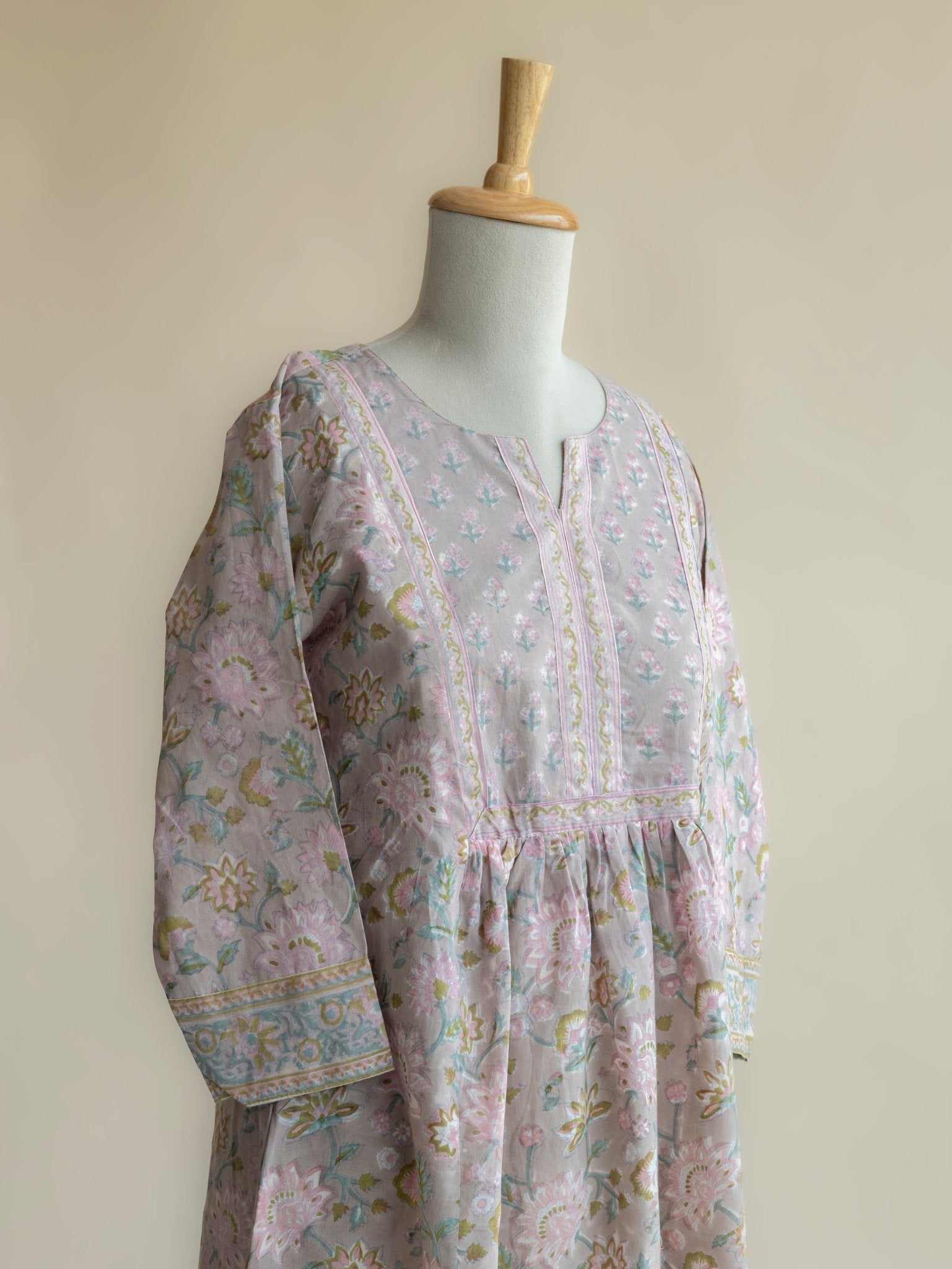 Zimra Cotton Block Printed A - Line Kurta - AINA