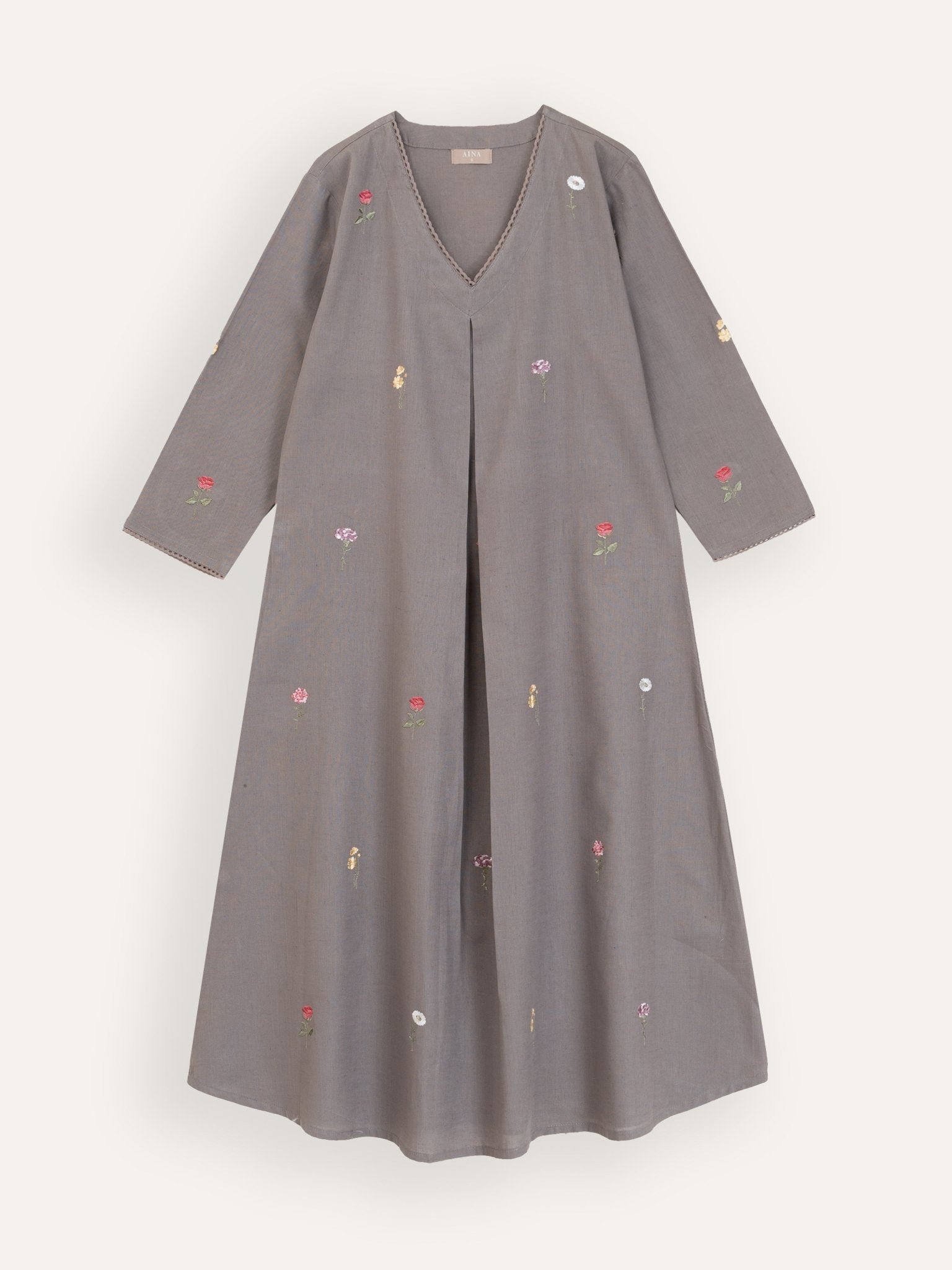 Zirin Cotton Flax Embroidered A - Line Kurta - AINA