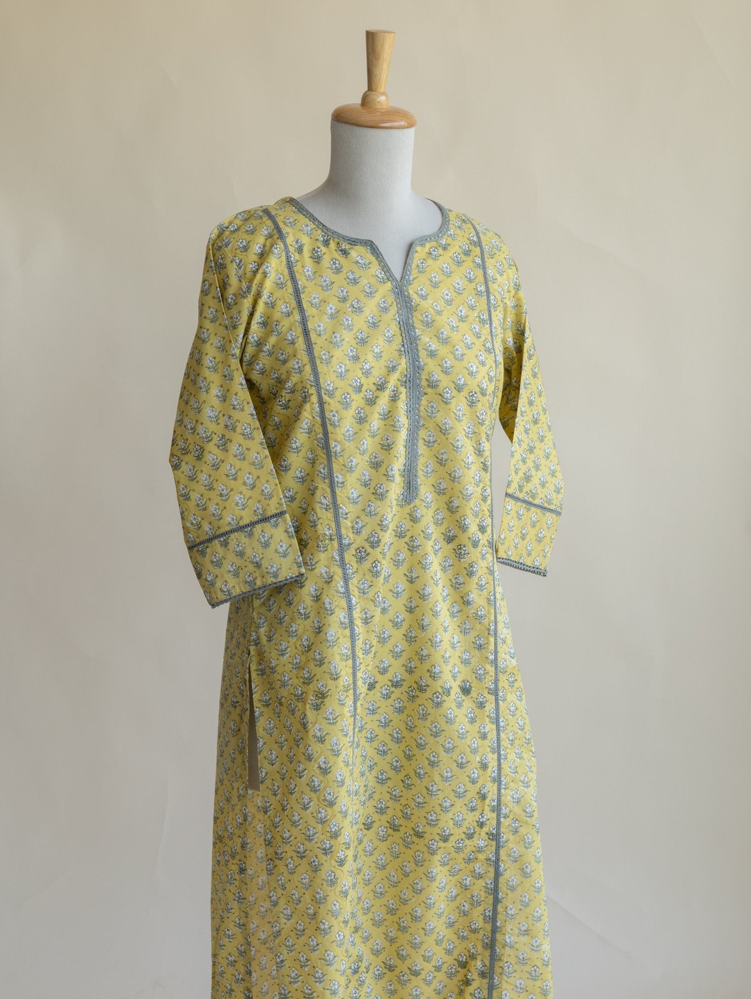 Ziva Cotton Block Printed Straight Kurta - AINA