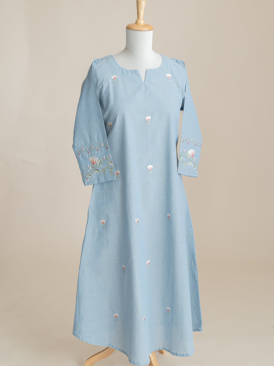 Zivya Cotton Handloom Embroidered A - Line Kurta - AINA