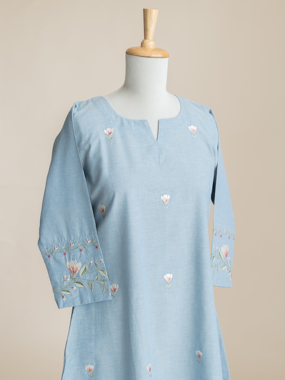 Zivya Cotton Handloom Embroidered A - Line Kurta - AINA