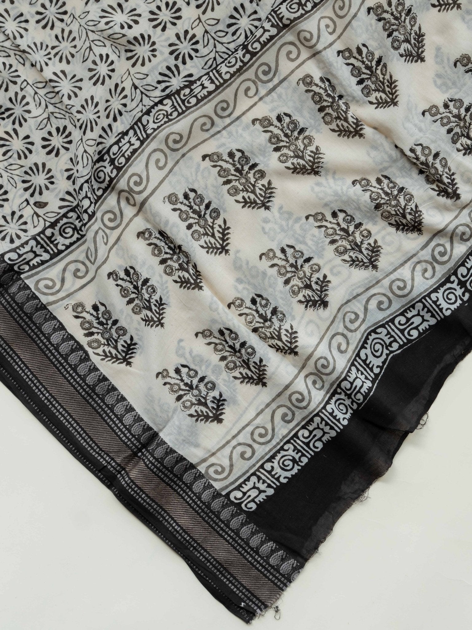 Ziya Cotton Block Printed Unstitched Suit Set - 3 Piece - AINA