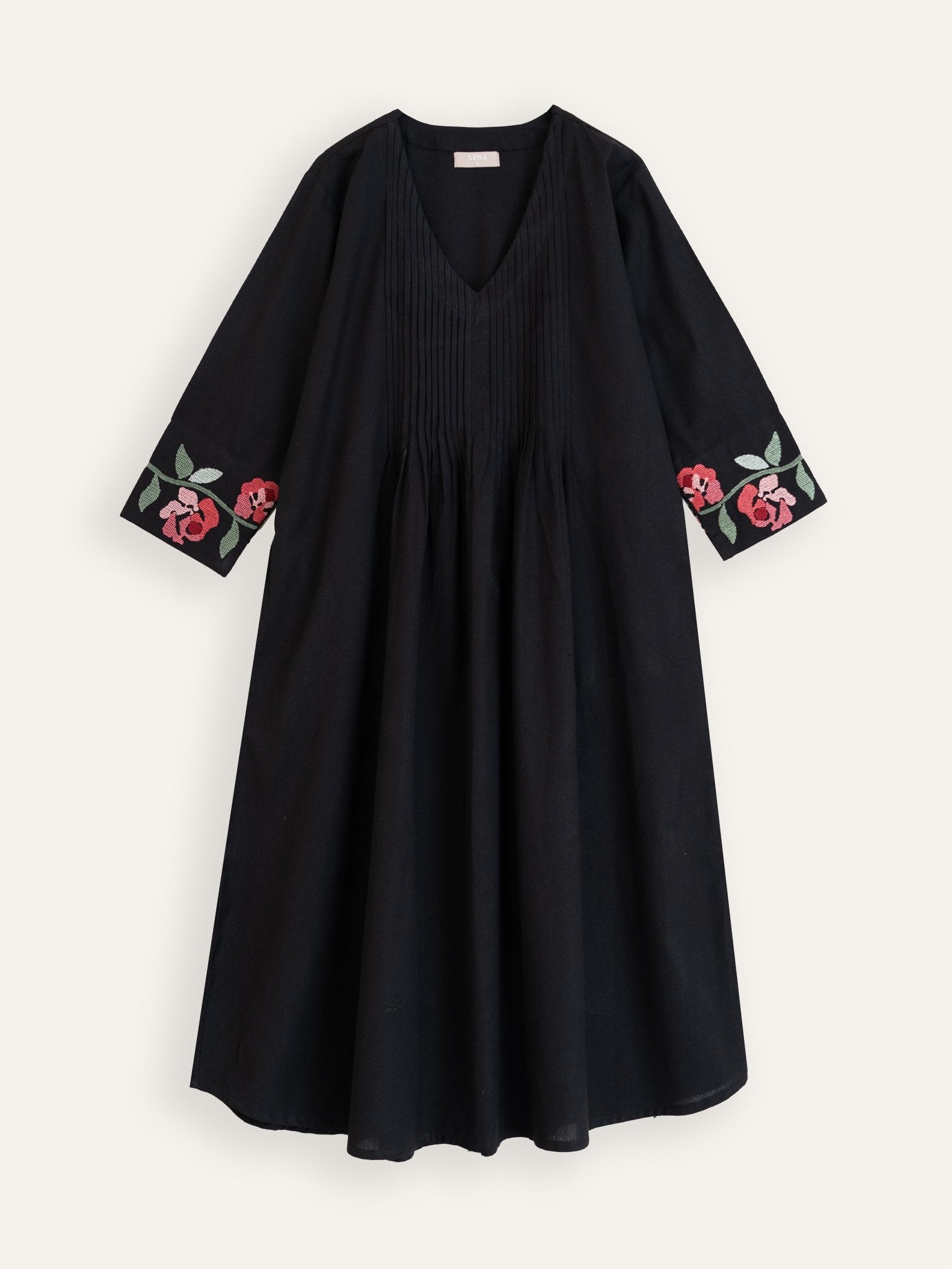 Zoya Cotton Flax Embroidered A Line Kurta - AINA