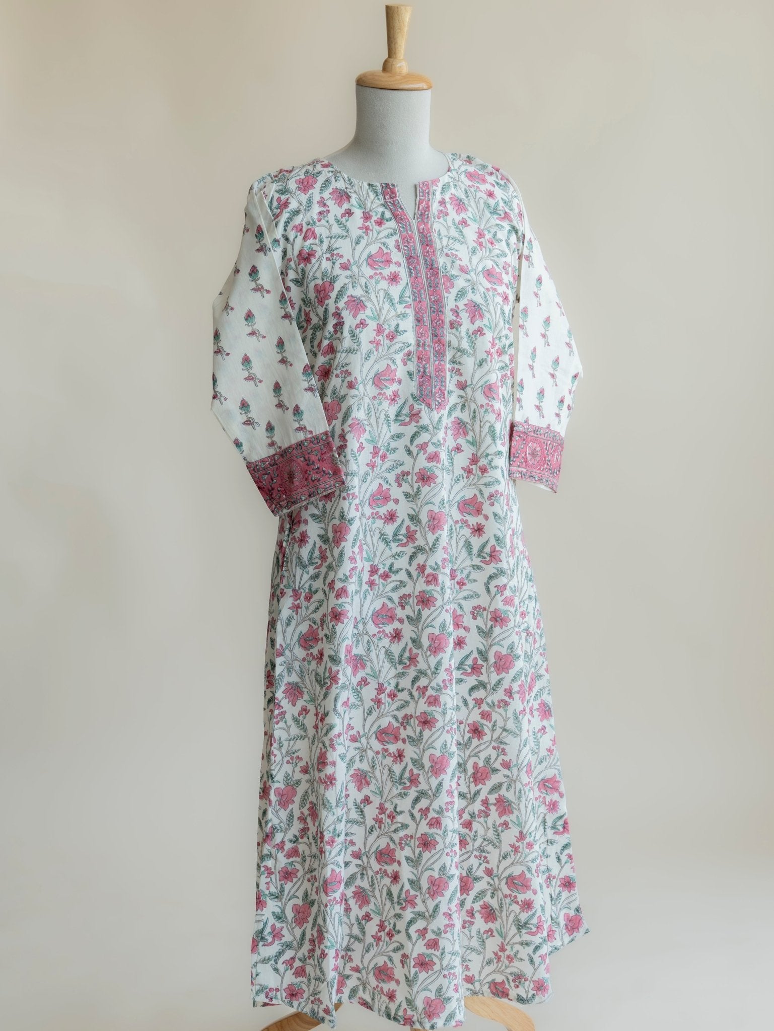 Zyrah Cotton Block Printed A - Line Kurta - AINA