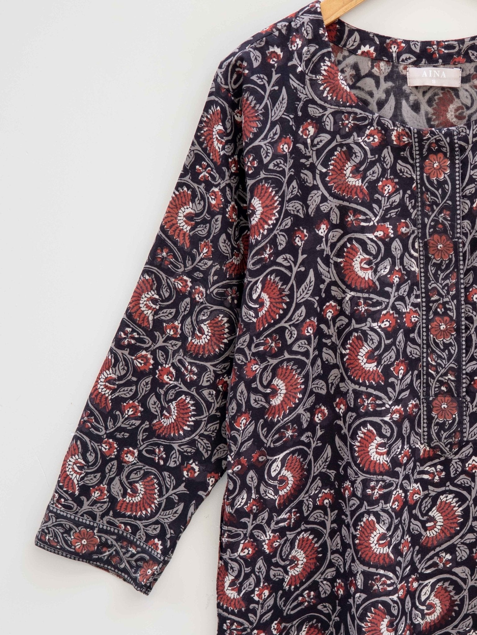 Cotton Bagru Dabu Block Printed Straight Kurta - AINA