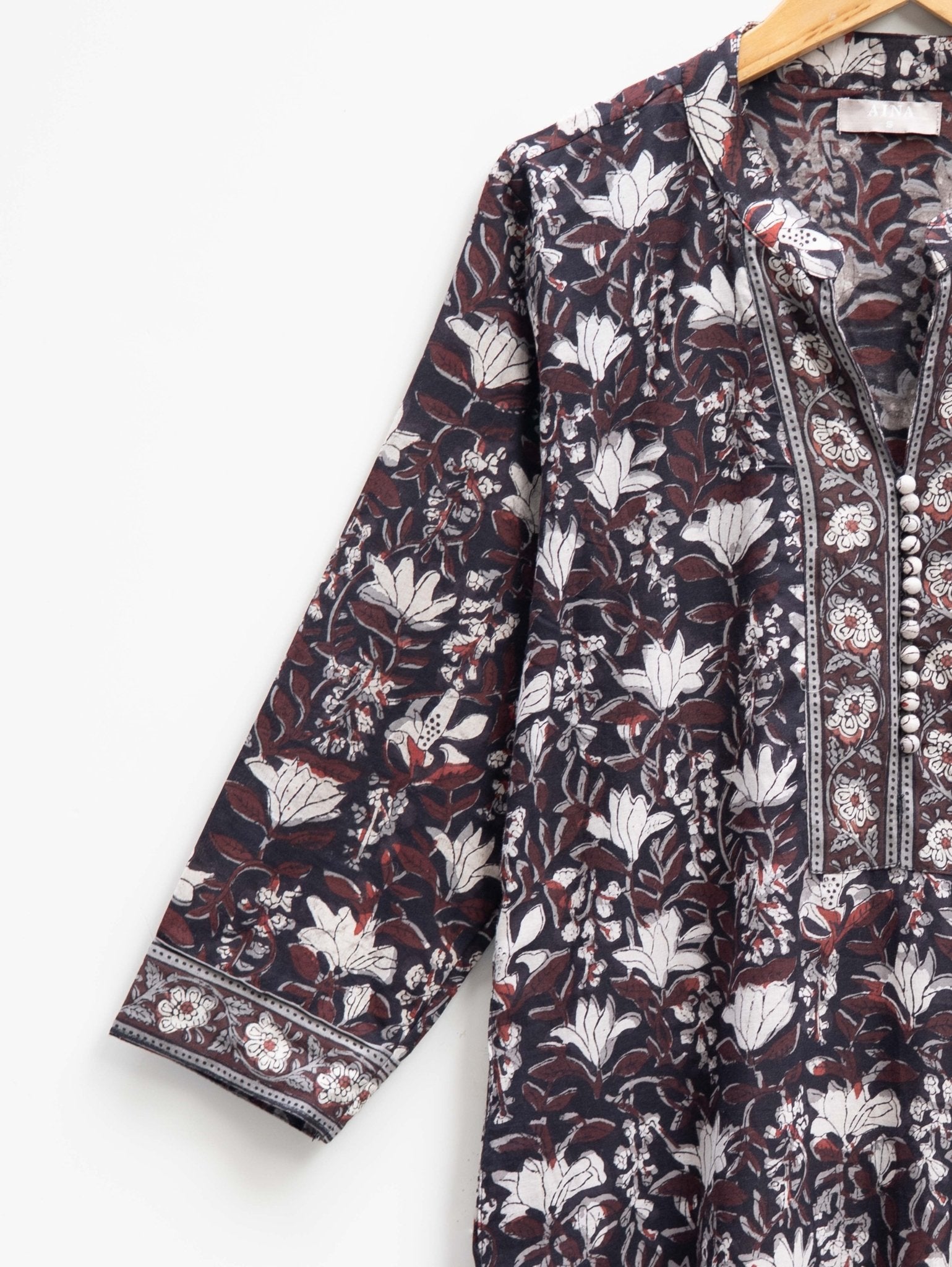 Cotton Bagru Dabu Block Printed Straight Kurta - AINA