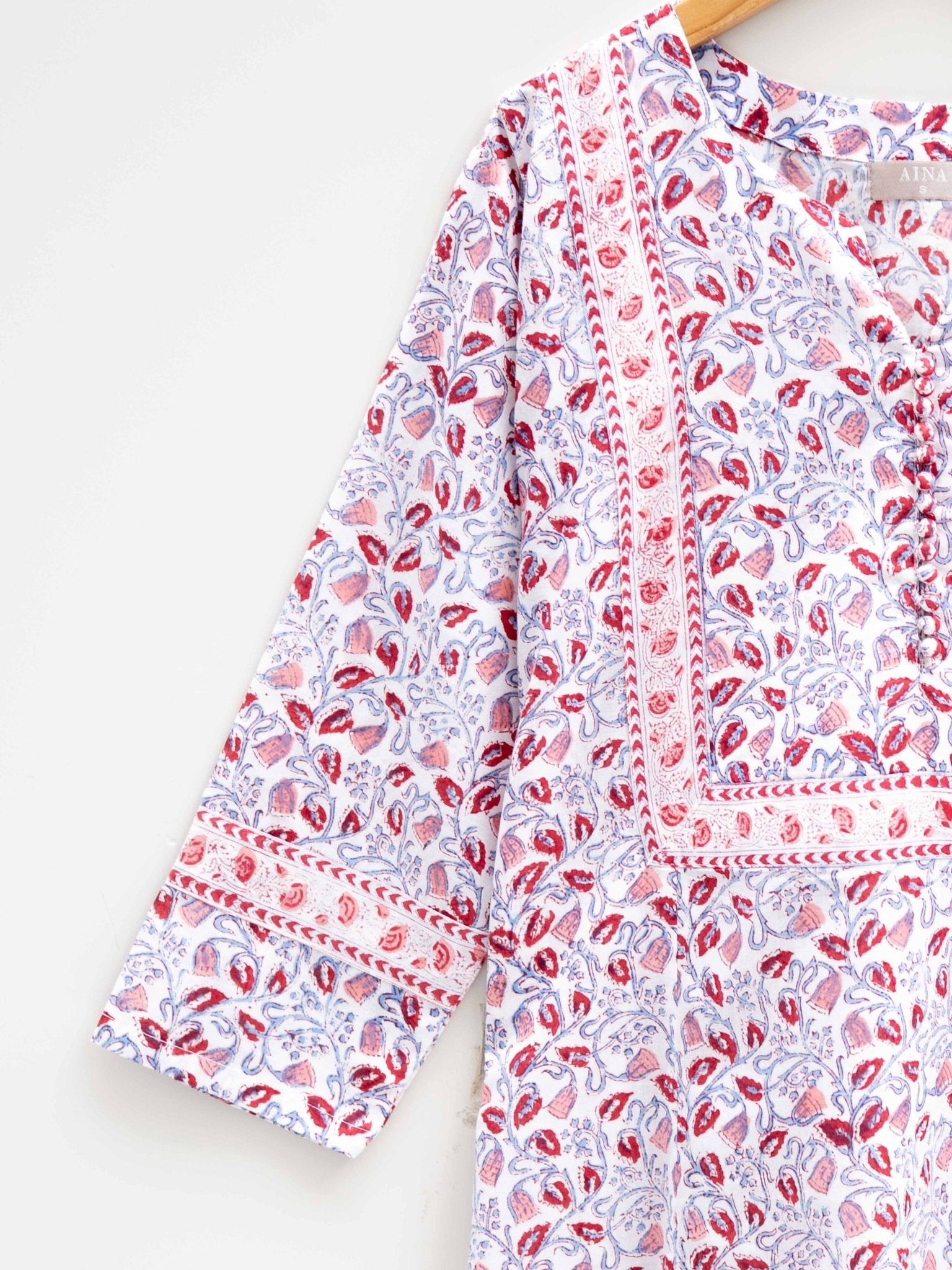 Cotton Block Printed A Line Kurta - AINA