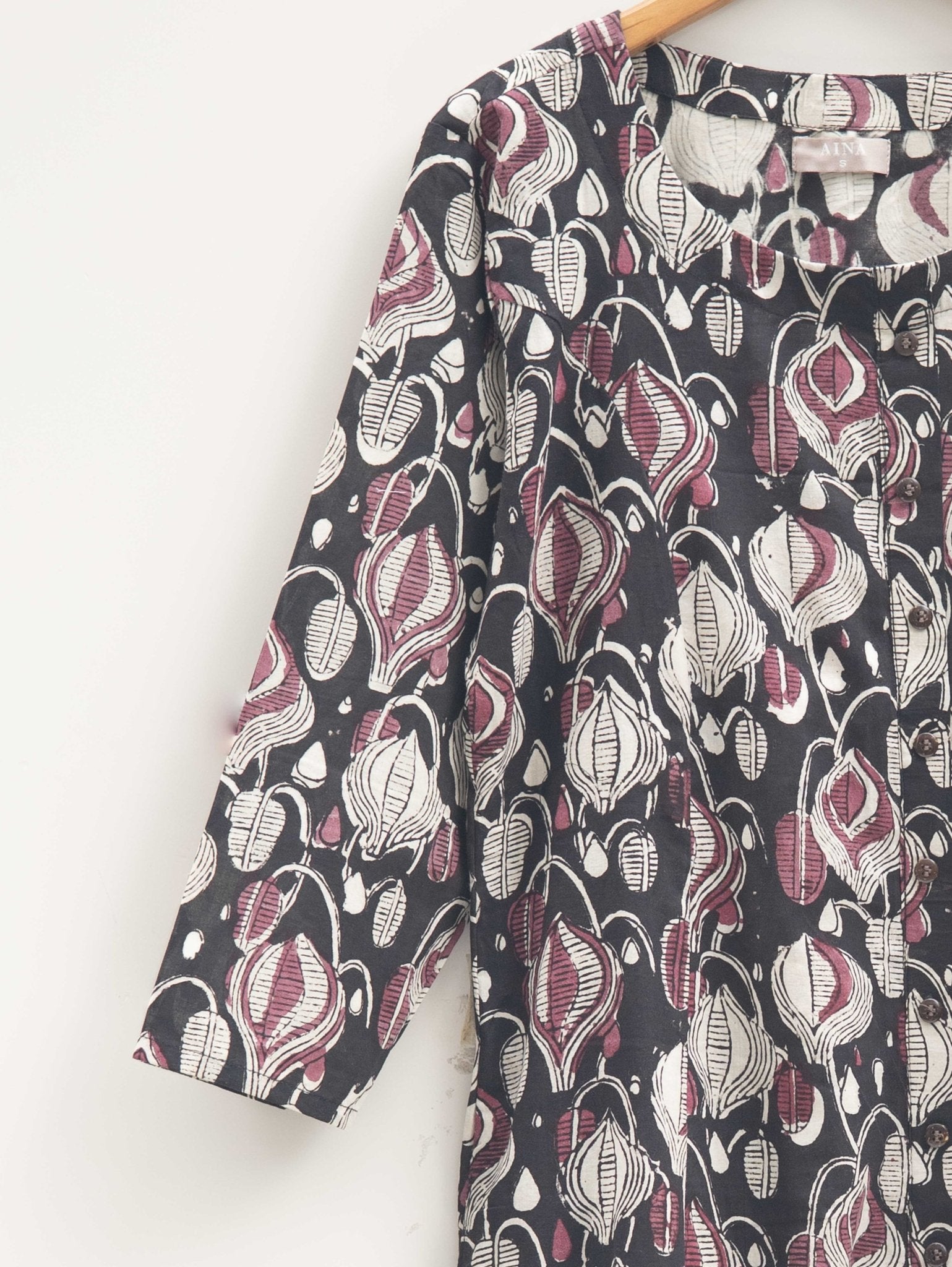 Cotton Block Printed A Line Kurta - AINA