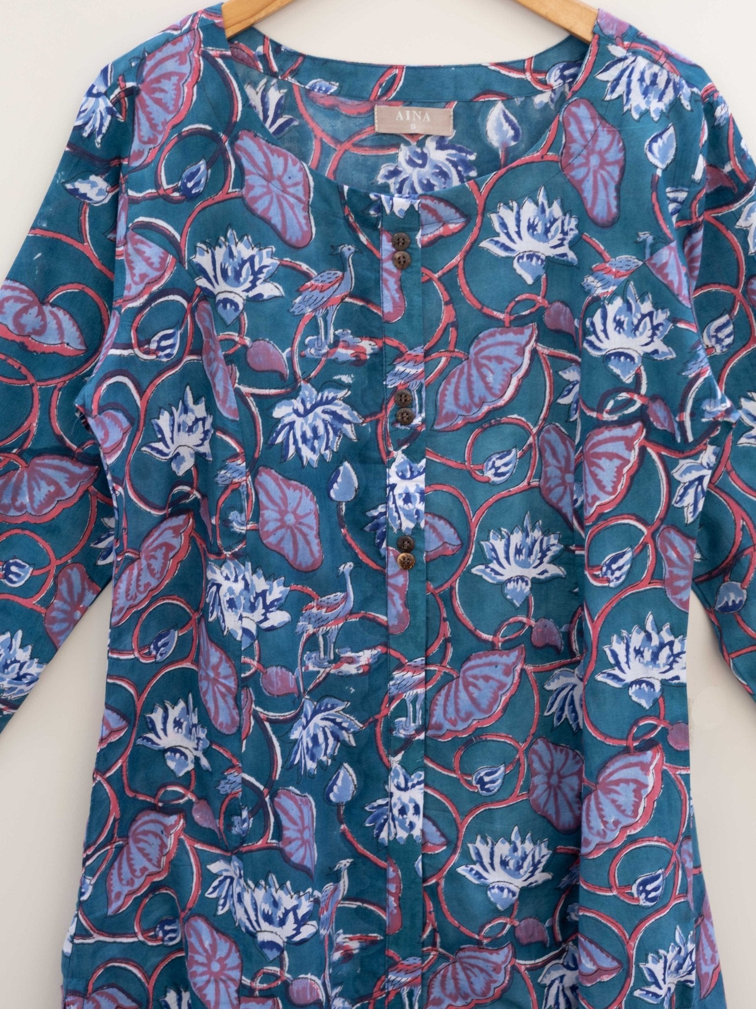 Cotton Block Printed A Line Kurta - AINA