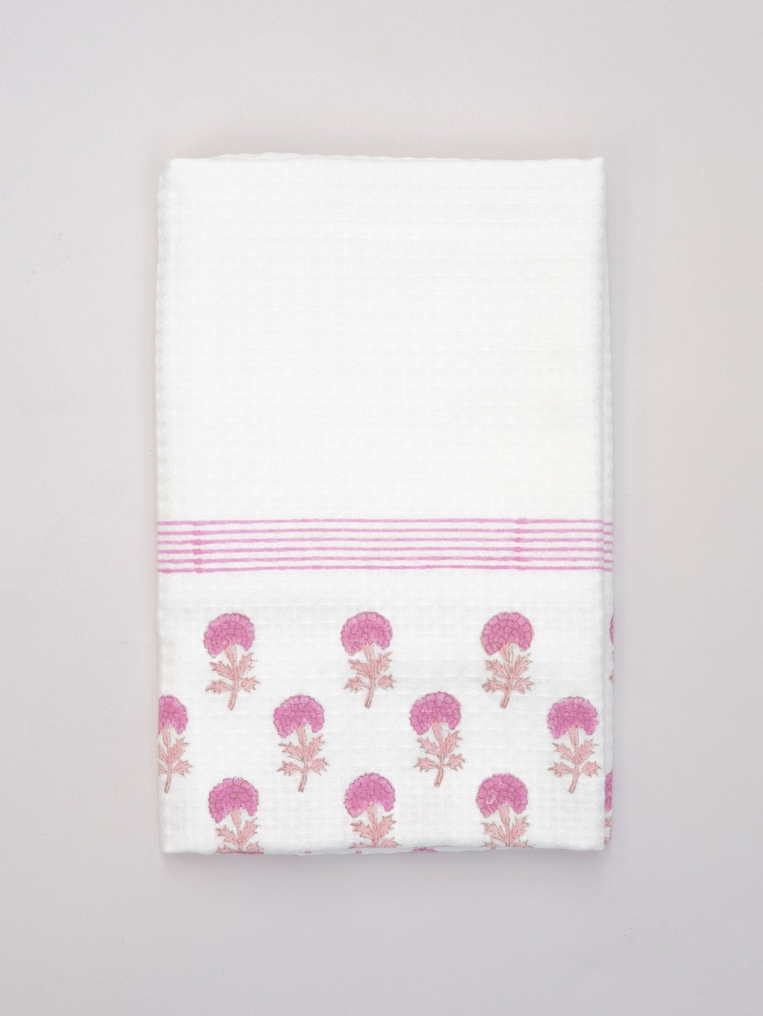 Cotton Block Printed Honeycomb Bath Towel - AINA