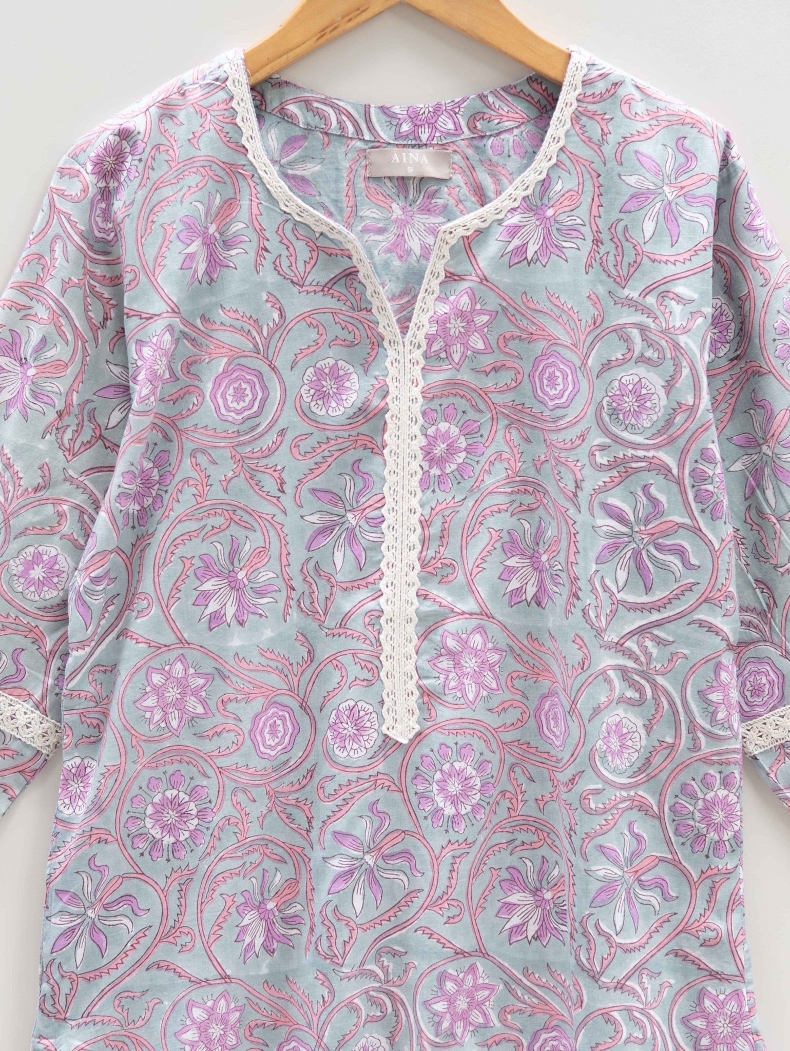 Cotton Block Printed Straight Kurta - AINA