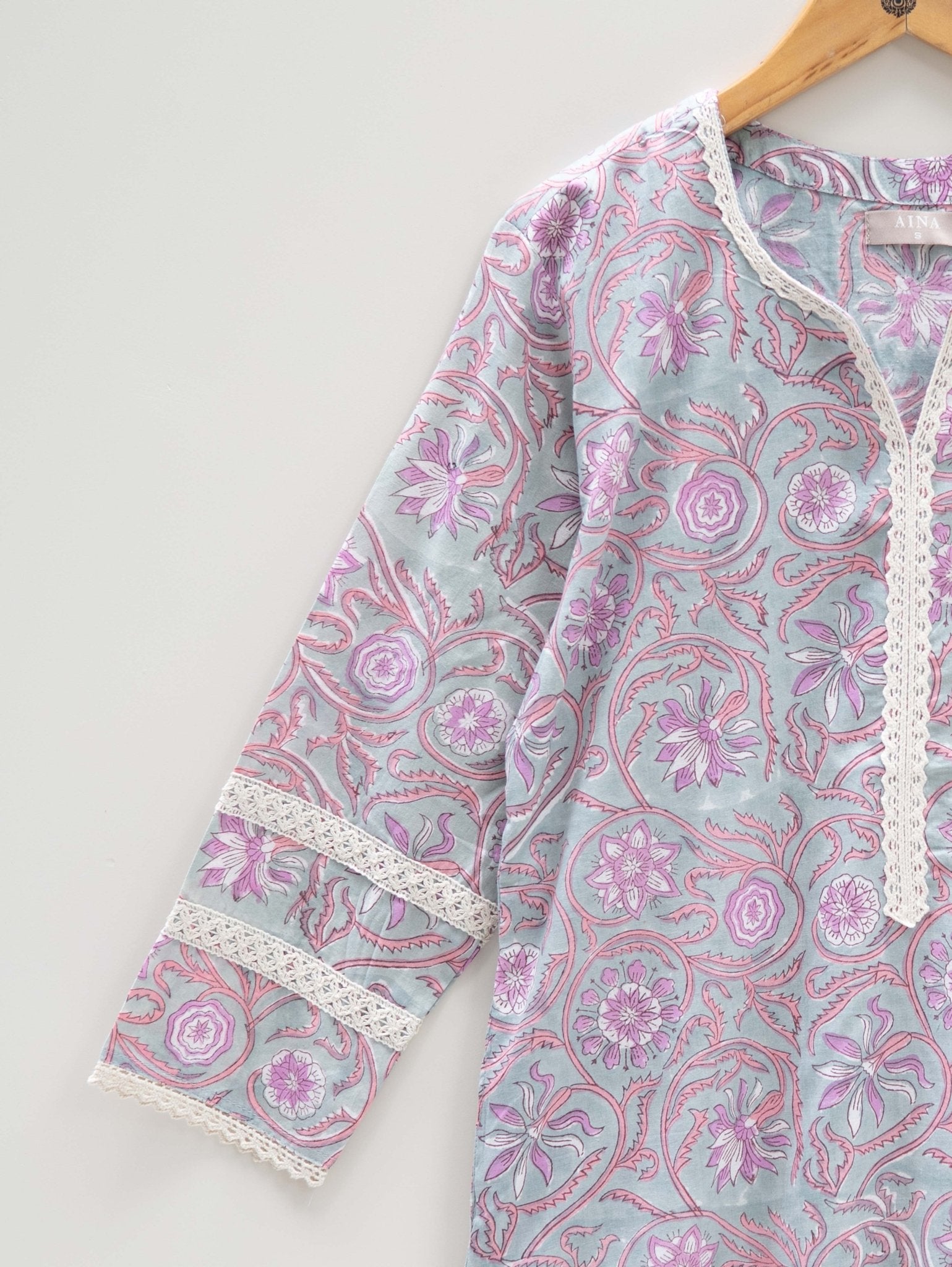 Cotton Block Printed Straight Kurta - AINA