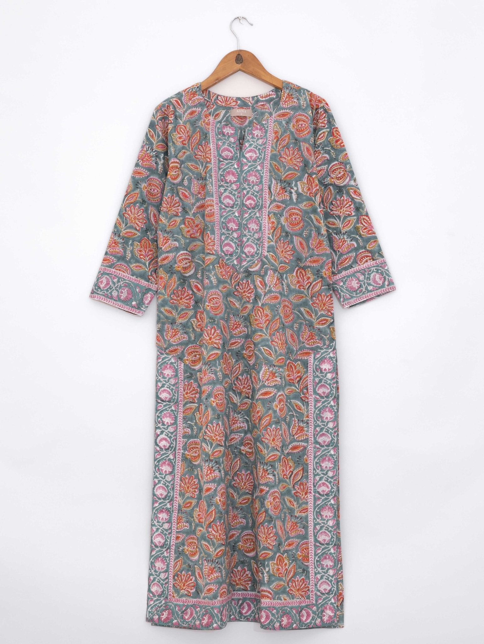 Cotton Block Printed Straight Kurta - AINA