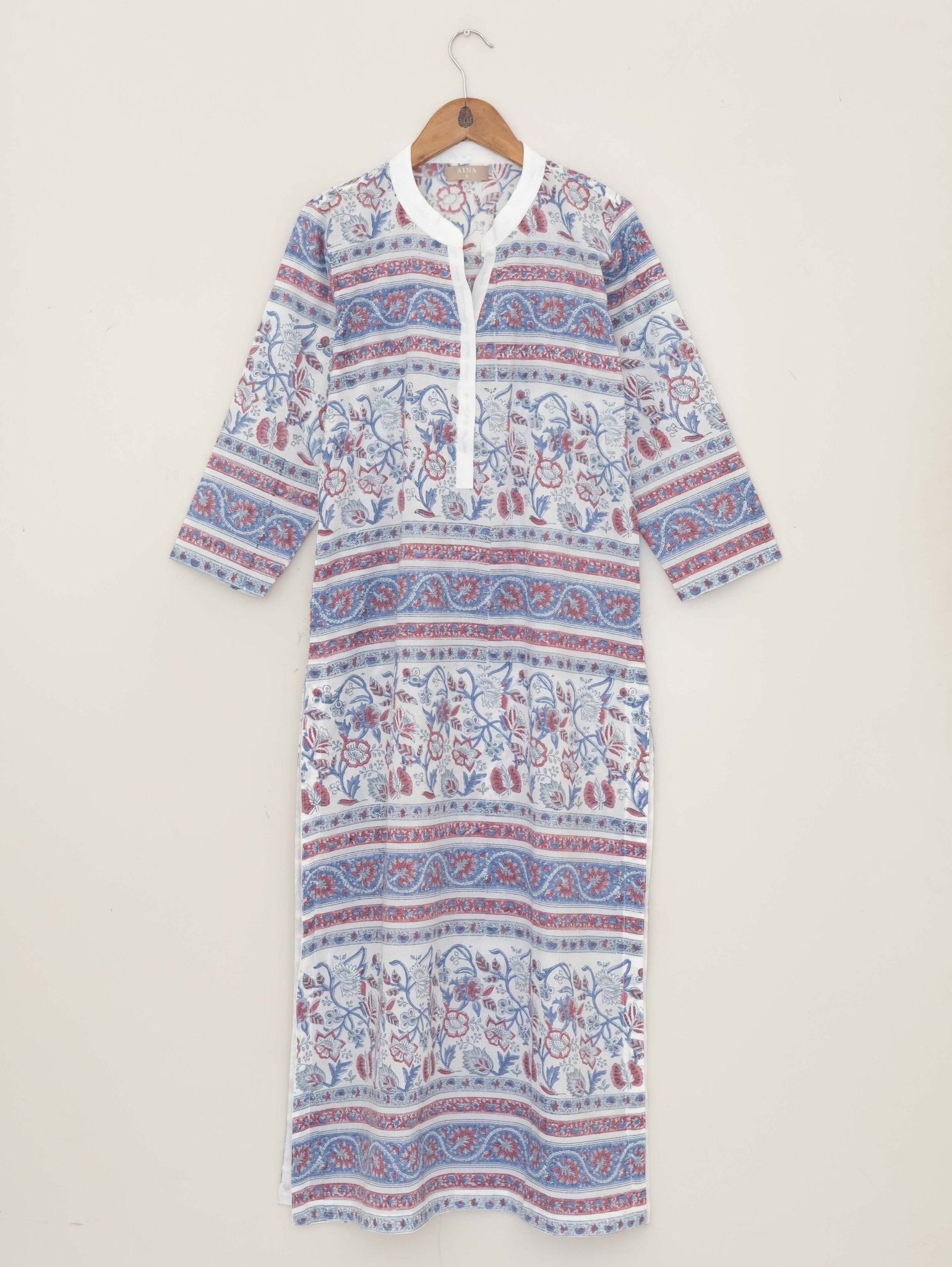 Cotton Block Printed Straight Kurta - AINA