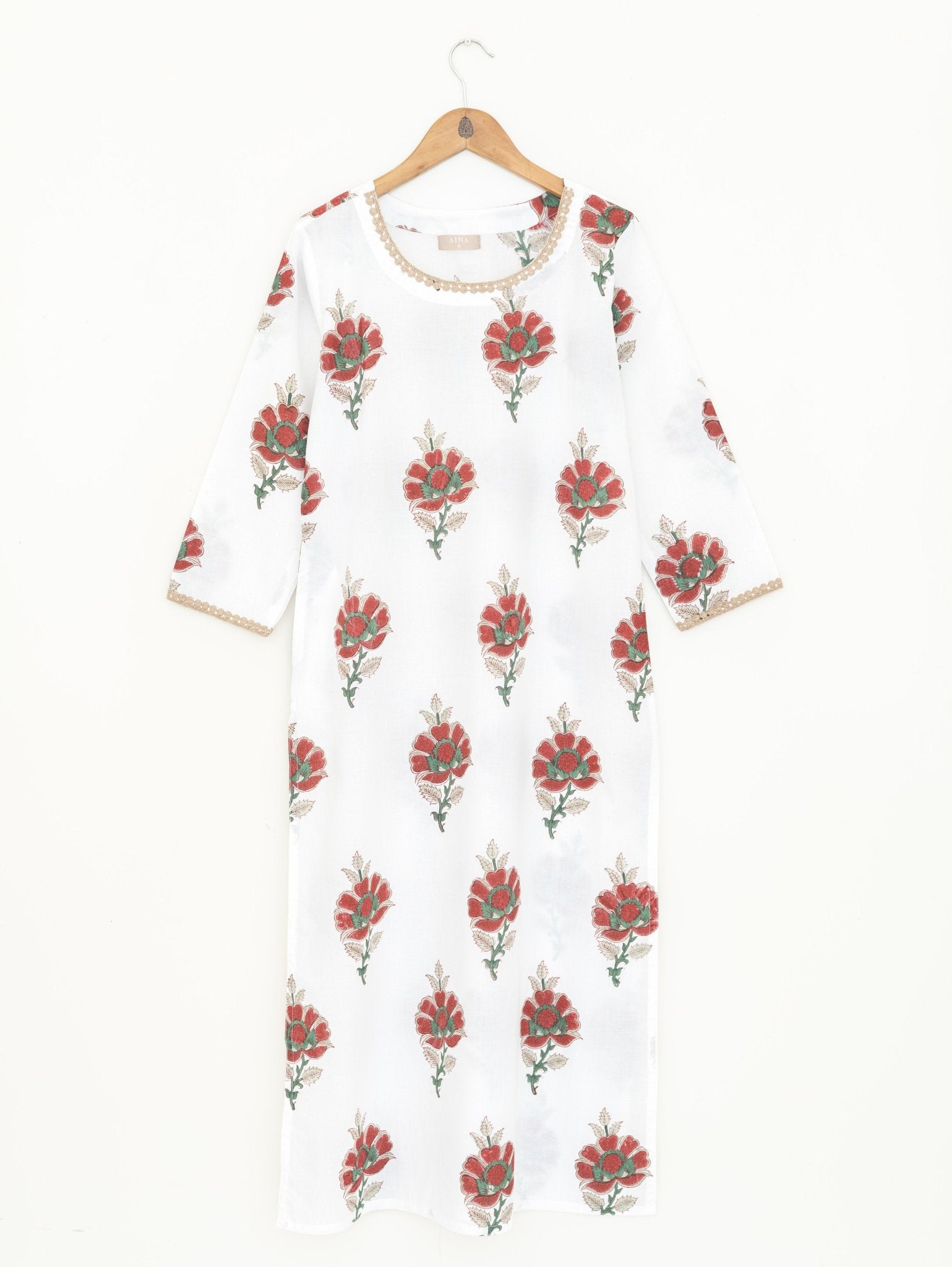 Cotton Block Printed Straight Kurta - AINA