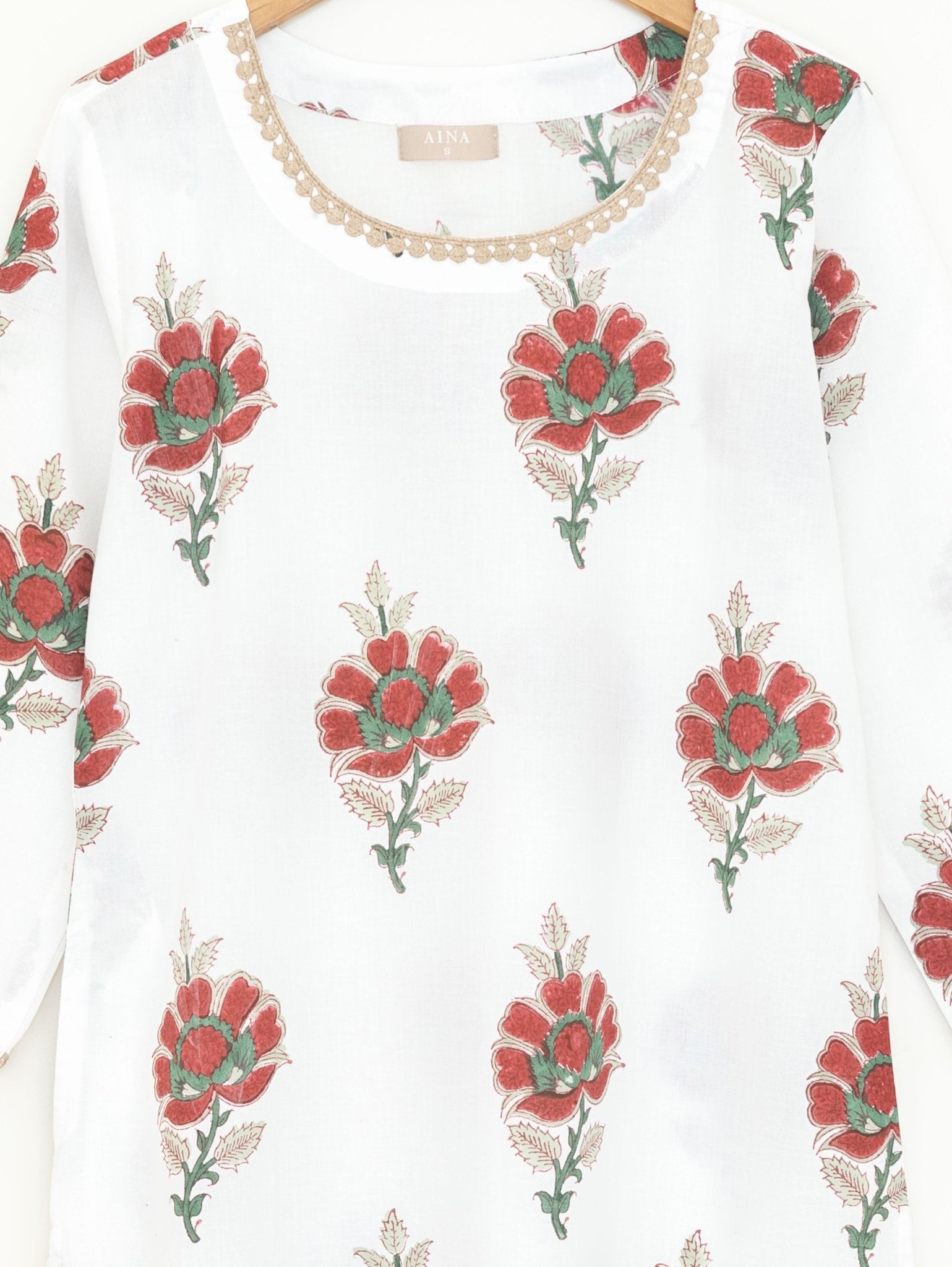 Cotton Block Printed Straight Kurta - AINA