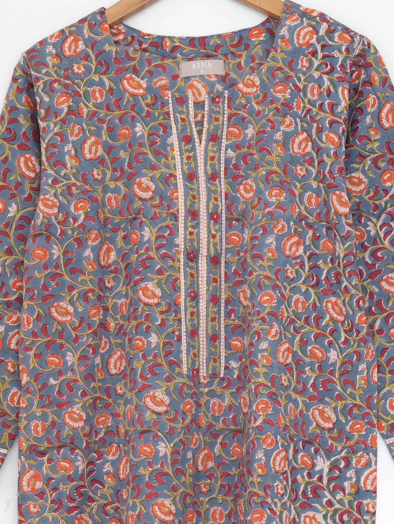 Cotton Block Printed Straight Kurta - AINA