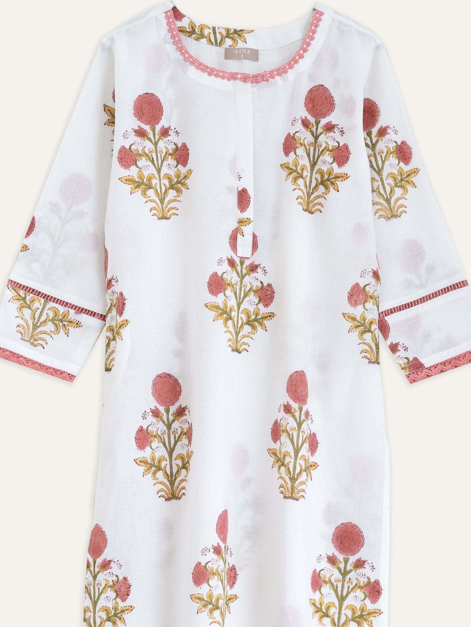 Cotton Block Printed Straight Kurta - AINA