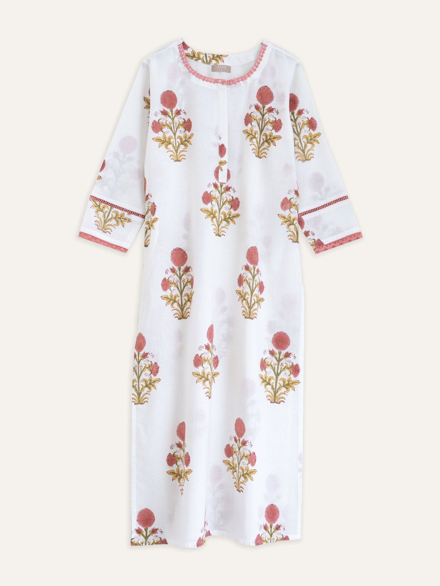 Cotton Block Printed Straight Kurta - AINA