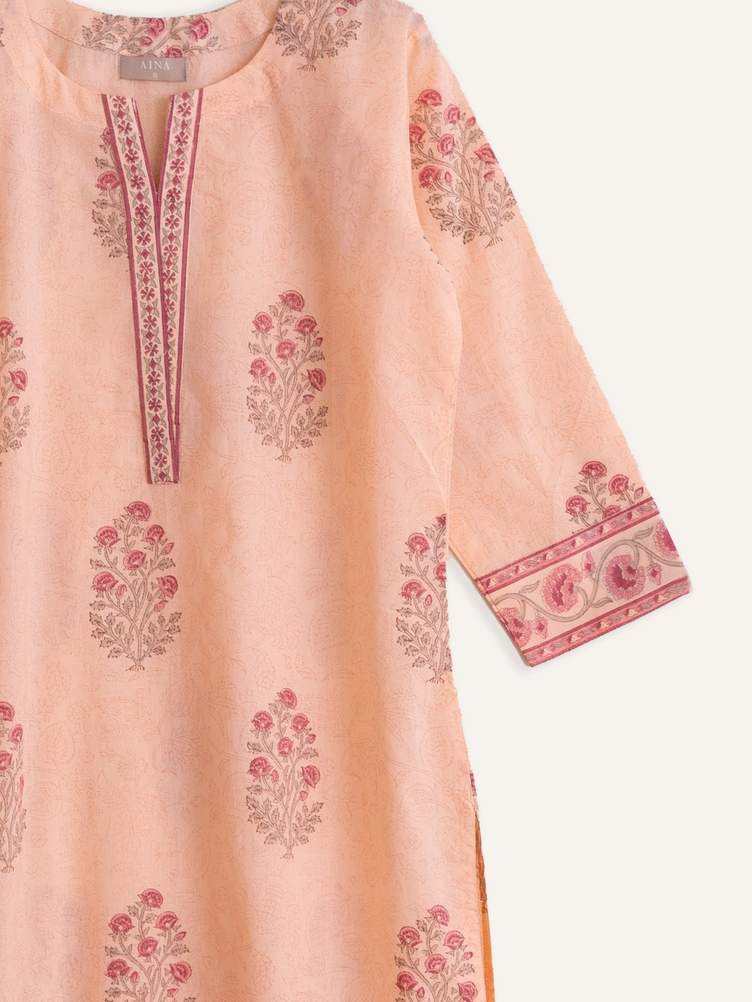 Cotton Block Printed Straight Kurta - AINA