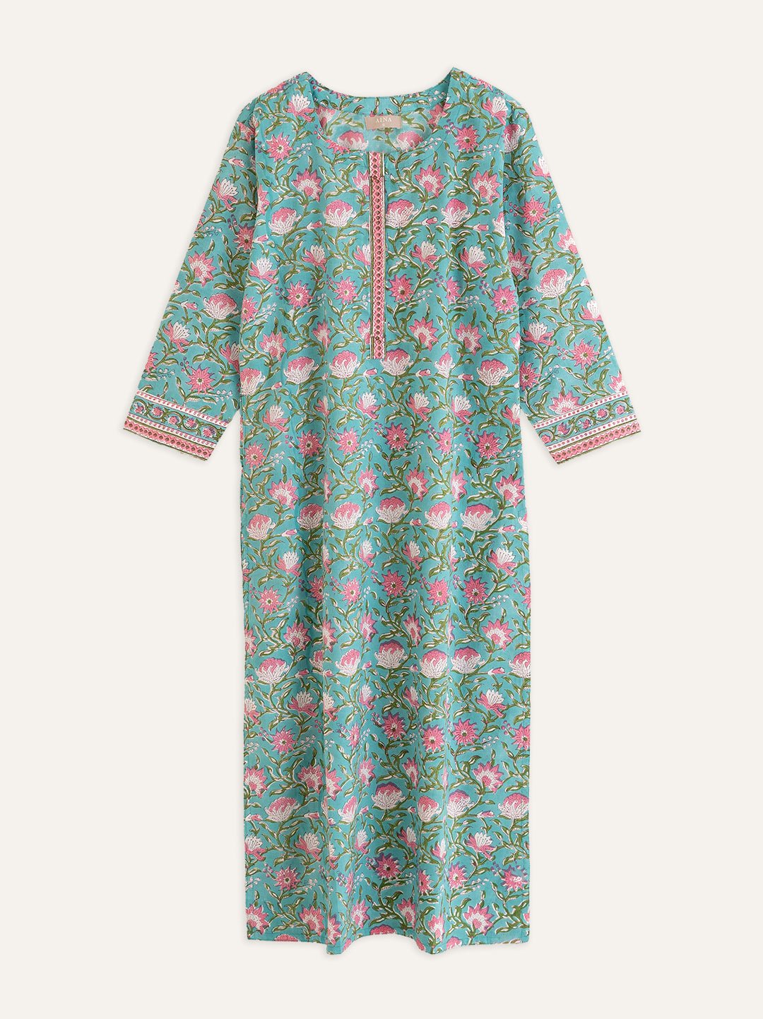 Cotton Block Printed Straight Kurta - AINA