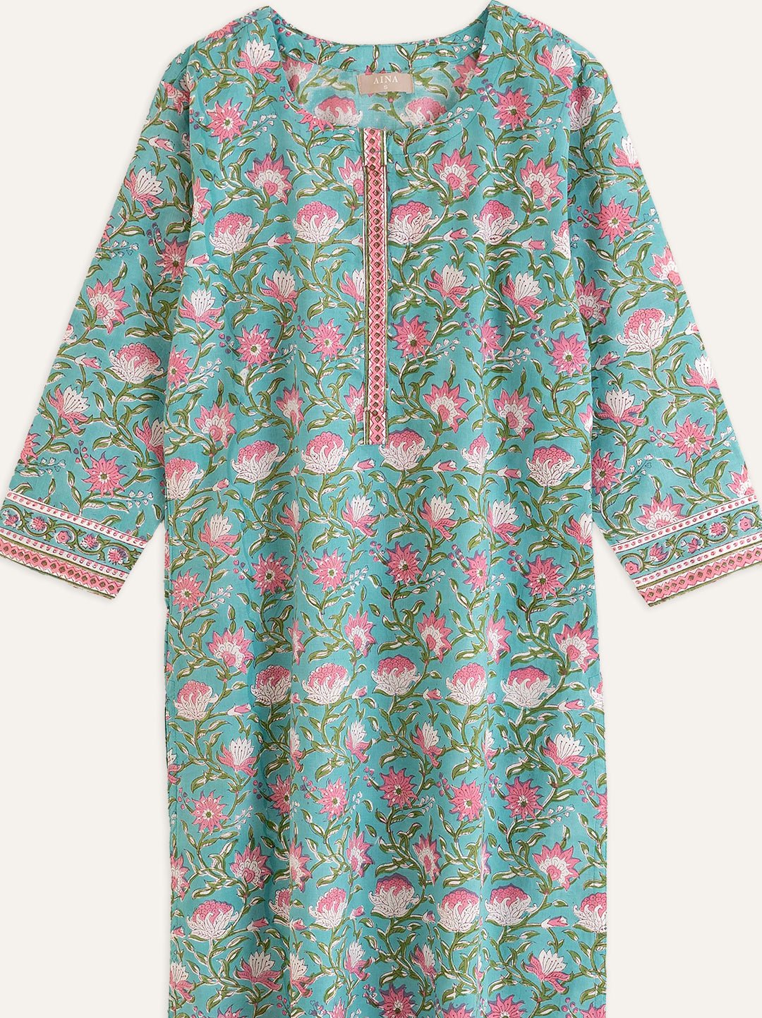 Cotton Block Printed Straight Kurta - AINA
