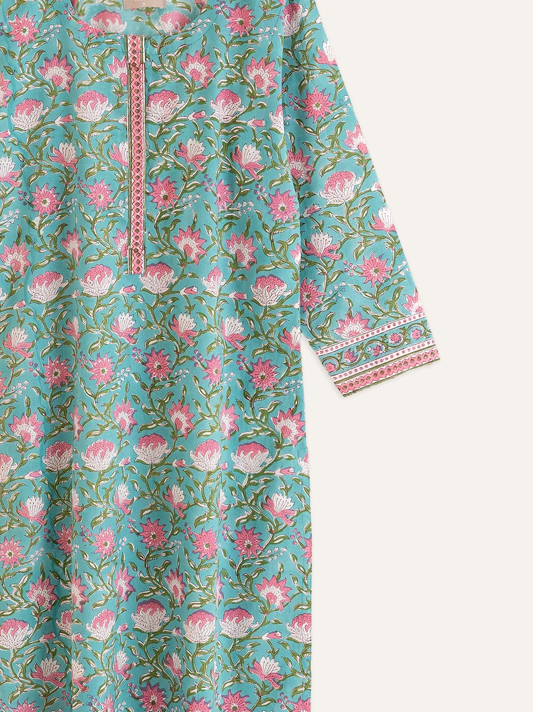Cotton Block Printed Straight Kurta - AINA