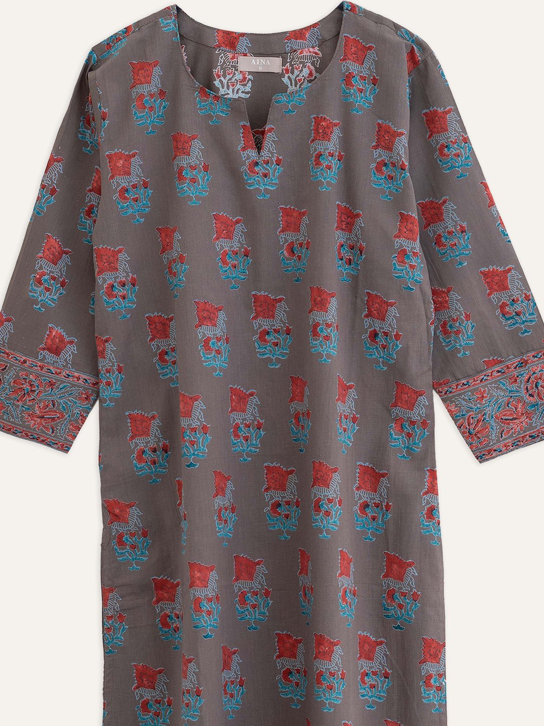 Cotton Block Printed Straight Kurta - AINA