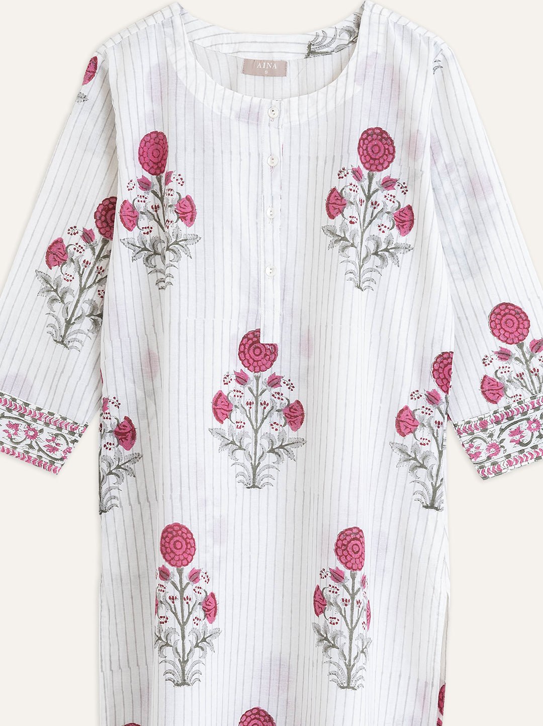 Cotton Block Printed Straight Kurta - AINA