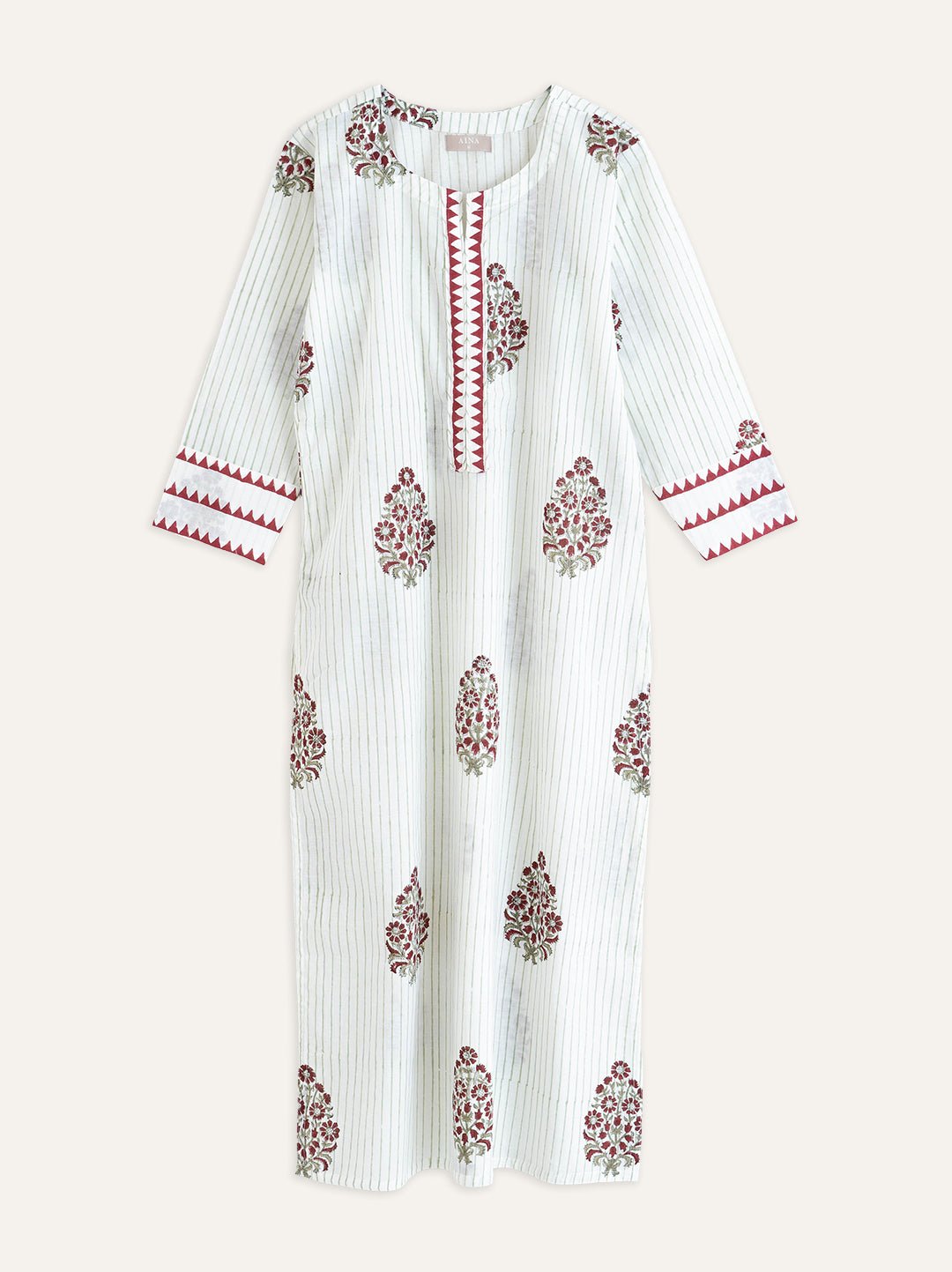 Cotton Block Printed Straight Kurta - AINA