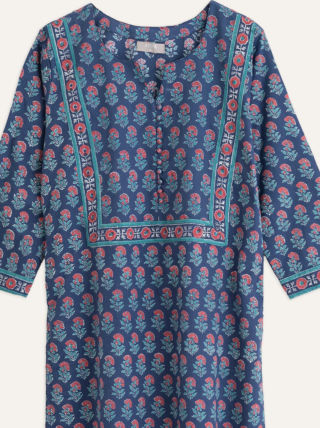 Cotton Block Printed Straight Kurta - AINA