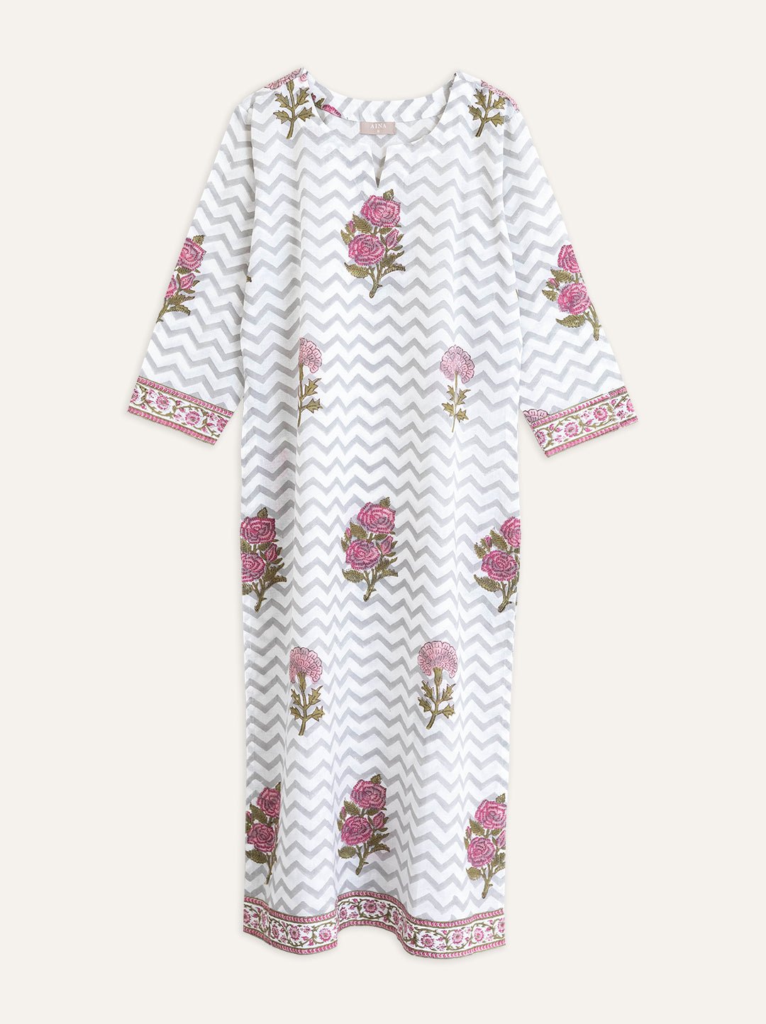 Cotton Block Printed Straight Kurta - AINA