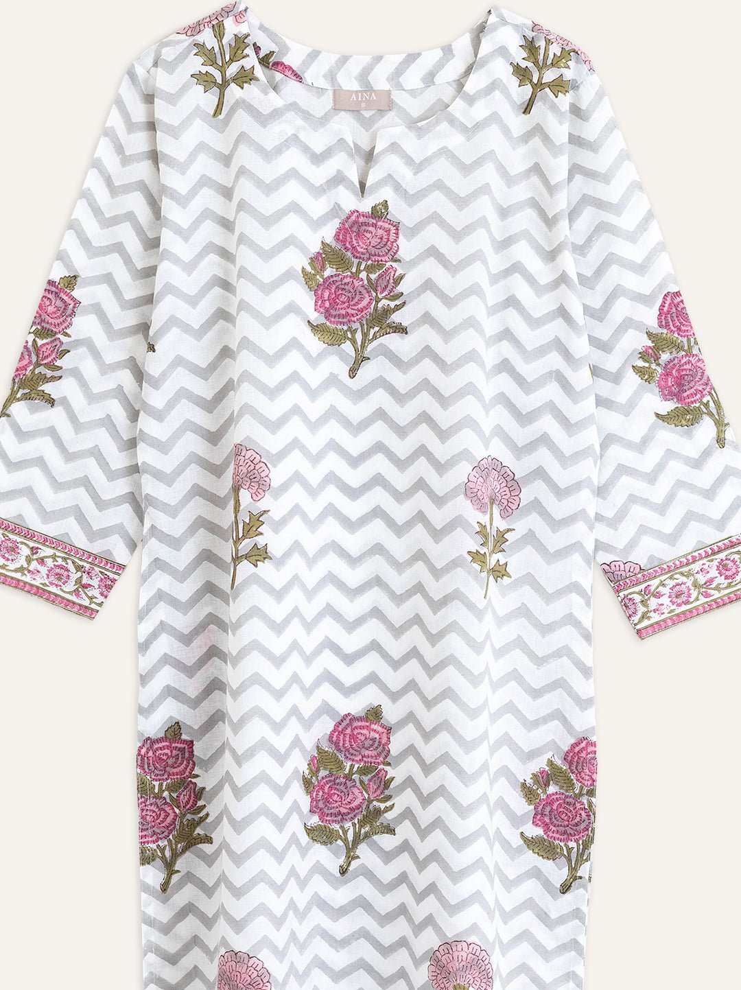 Cotton Block Printed Straight Kurta - AINA
