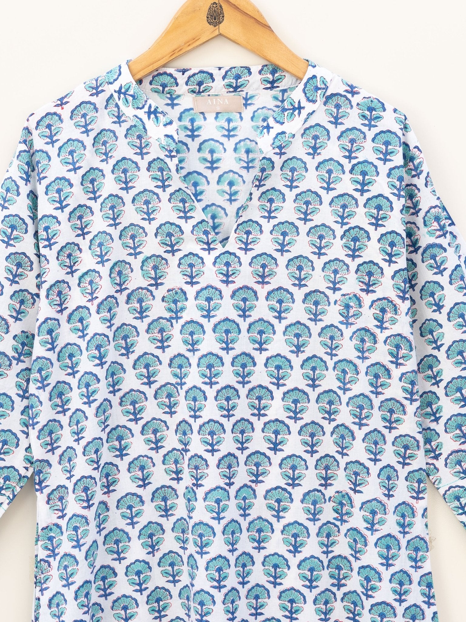 Cotton Block Printed Straight Kurta - AINA