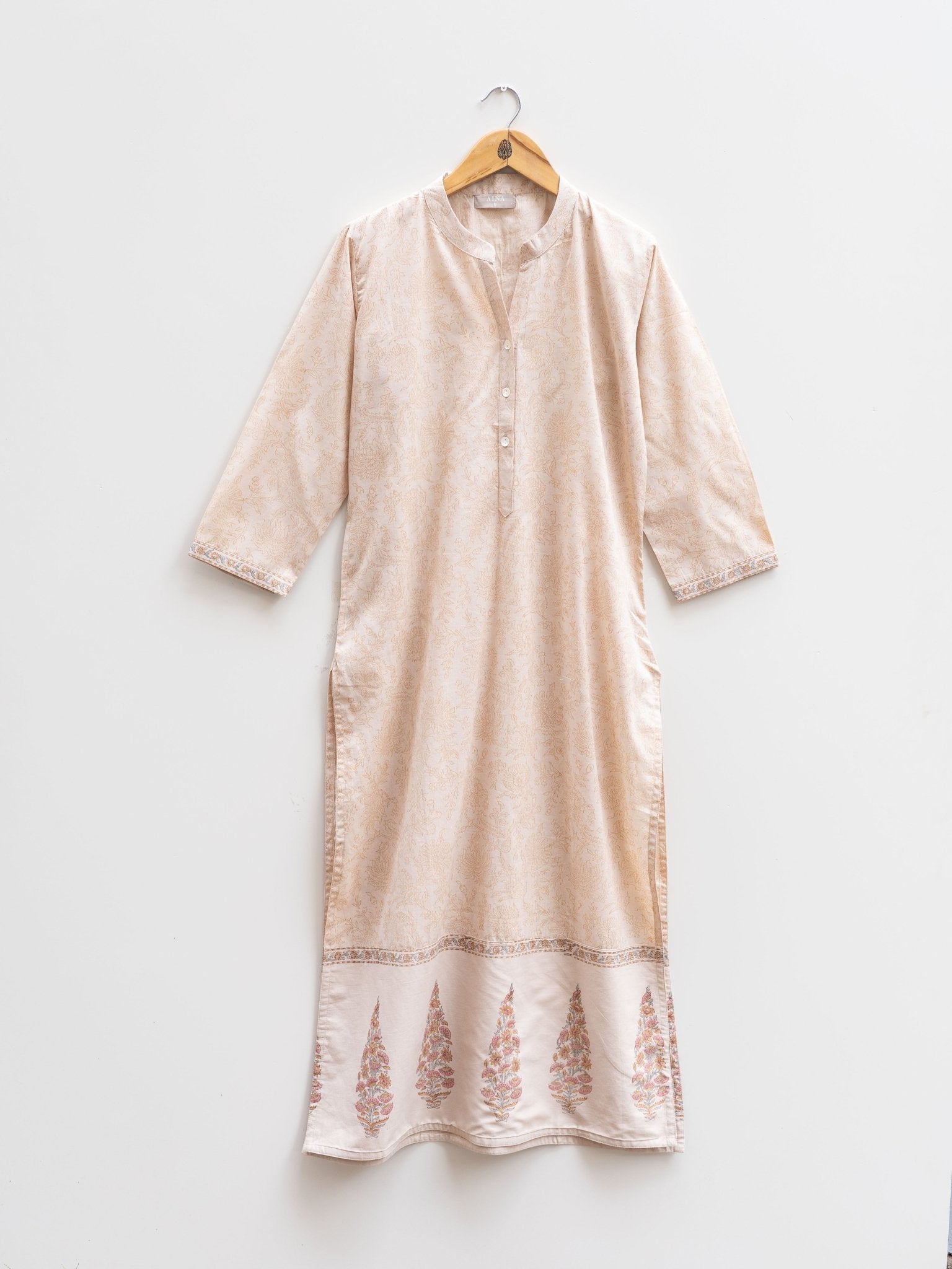 Cotton Block Printed Straight Kurta - AINA