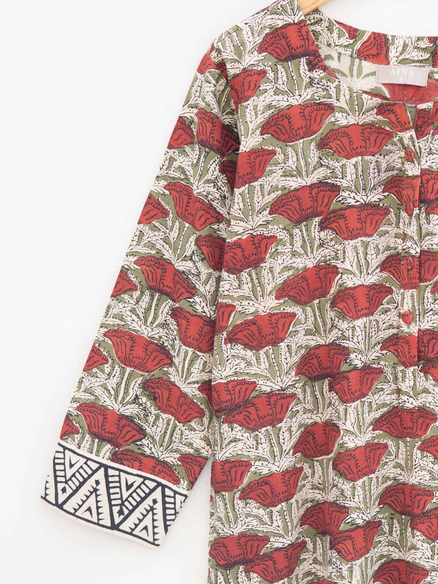 Cotton Block Printed Straight Kurta - AINA