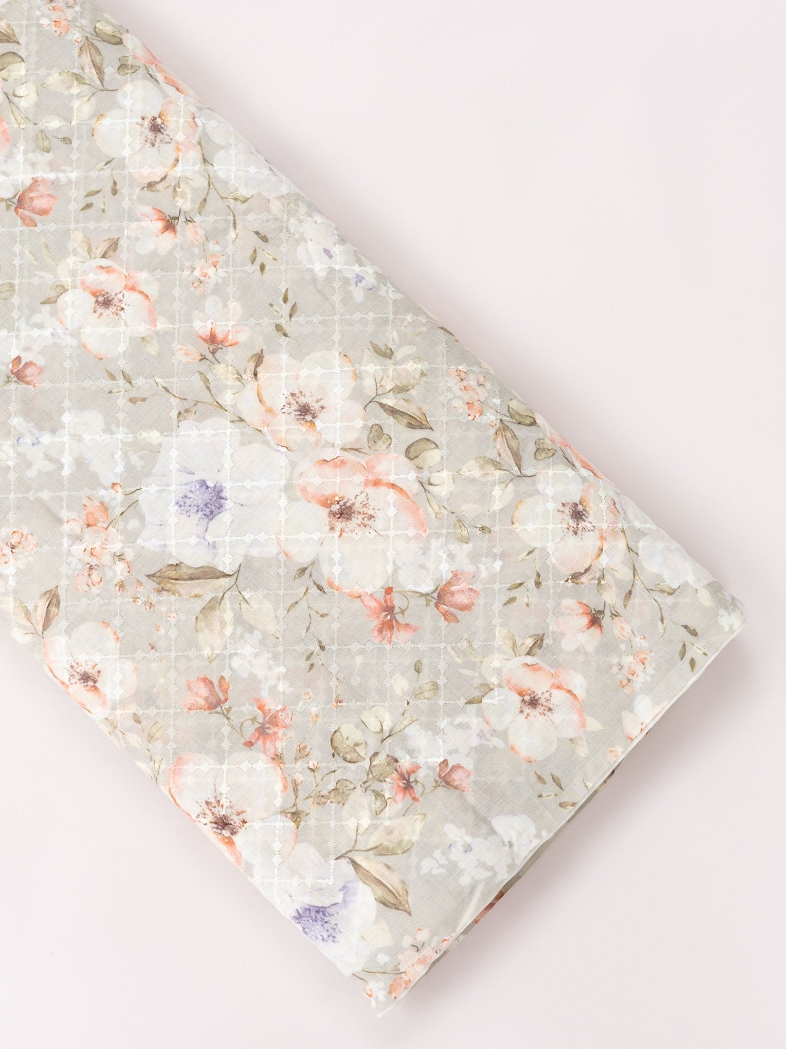 Cotton Digital Print Embroidered Fabric - AINA